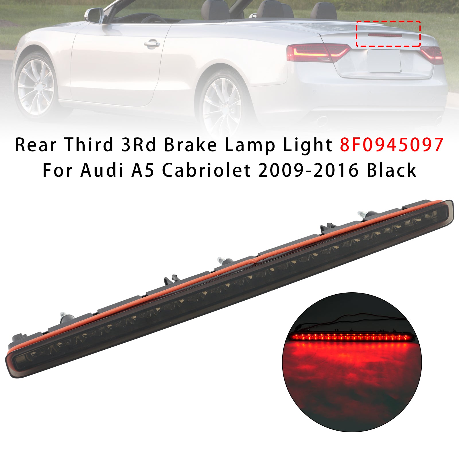 Troisième Feu Stop Arrière 8F0945097 Noir Pour Audi A5 Cabriolet 2009-2016