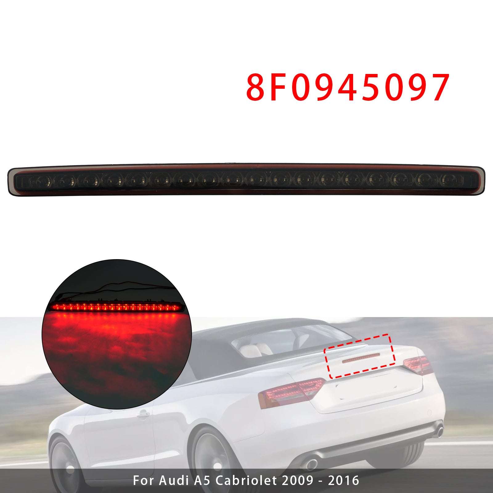 Troisième Feu Stop Arrière 8F0945097 Noir Pour Audi A5 Cabriolet 2009-2016