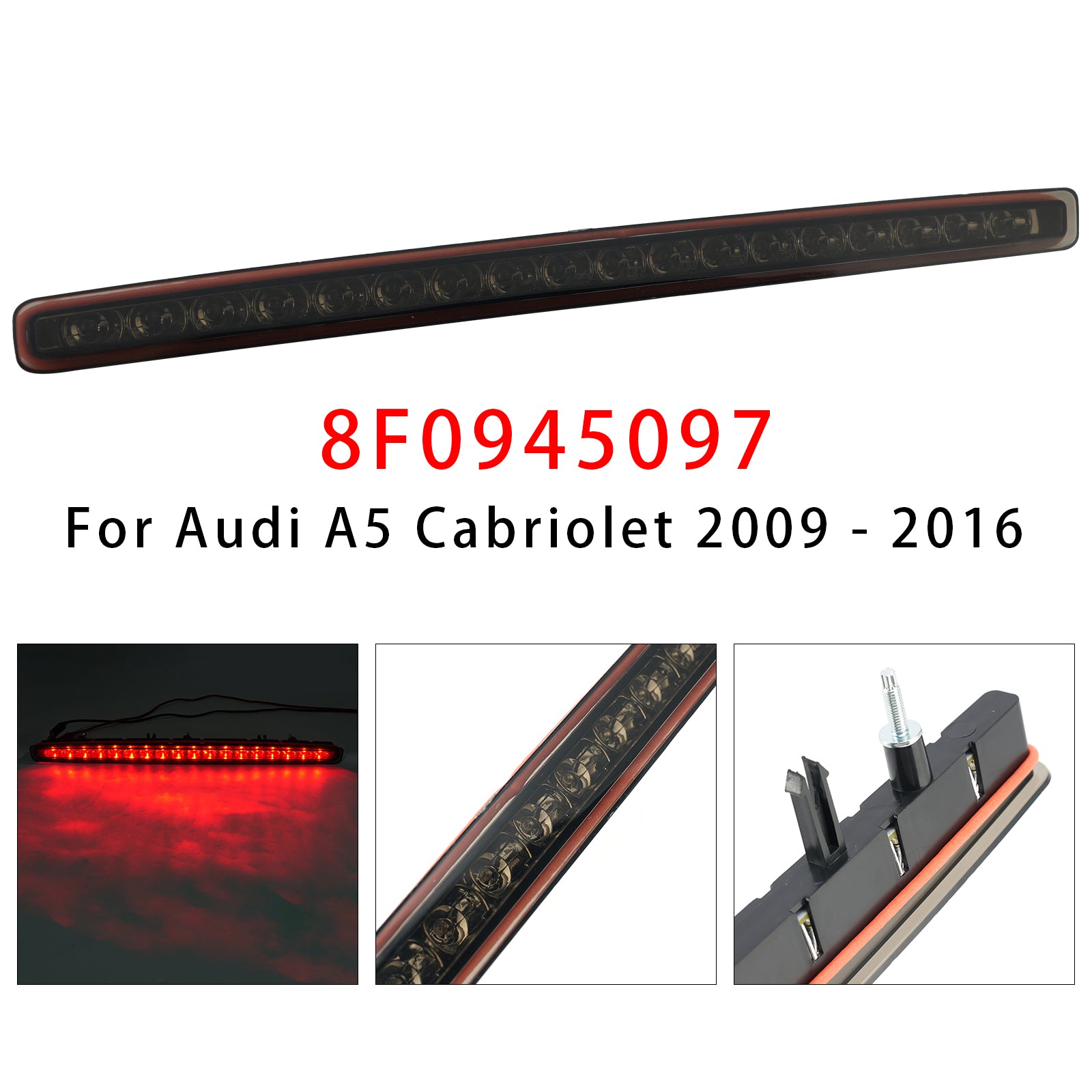 Troisième Feu Stop Arrière 8F0945097 Noir Pour Audi A5 Cabriolet 2009-2016