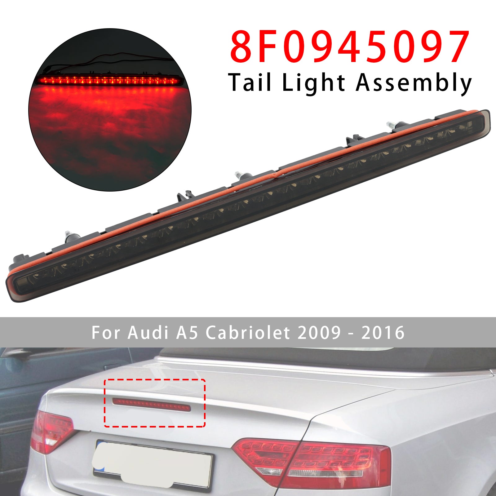 Troisième Feu Stop Arrière 8F0945097 Noir Pour Audi A5 Cabriolet 2009-2016