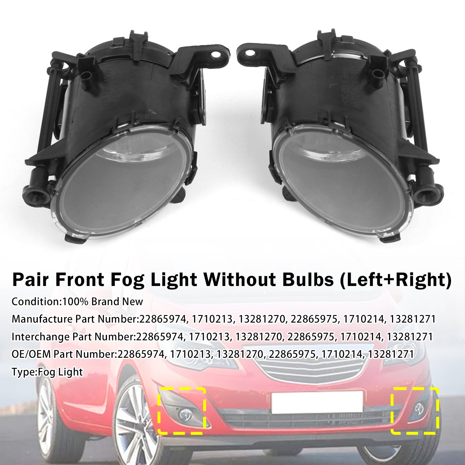 Paire Feux Antibrouillard Avant Pour Vauxhall Insignia Astra 2011-2020 22865974