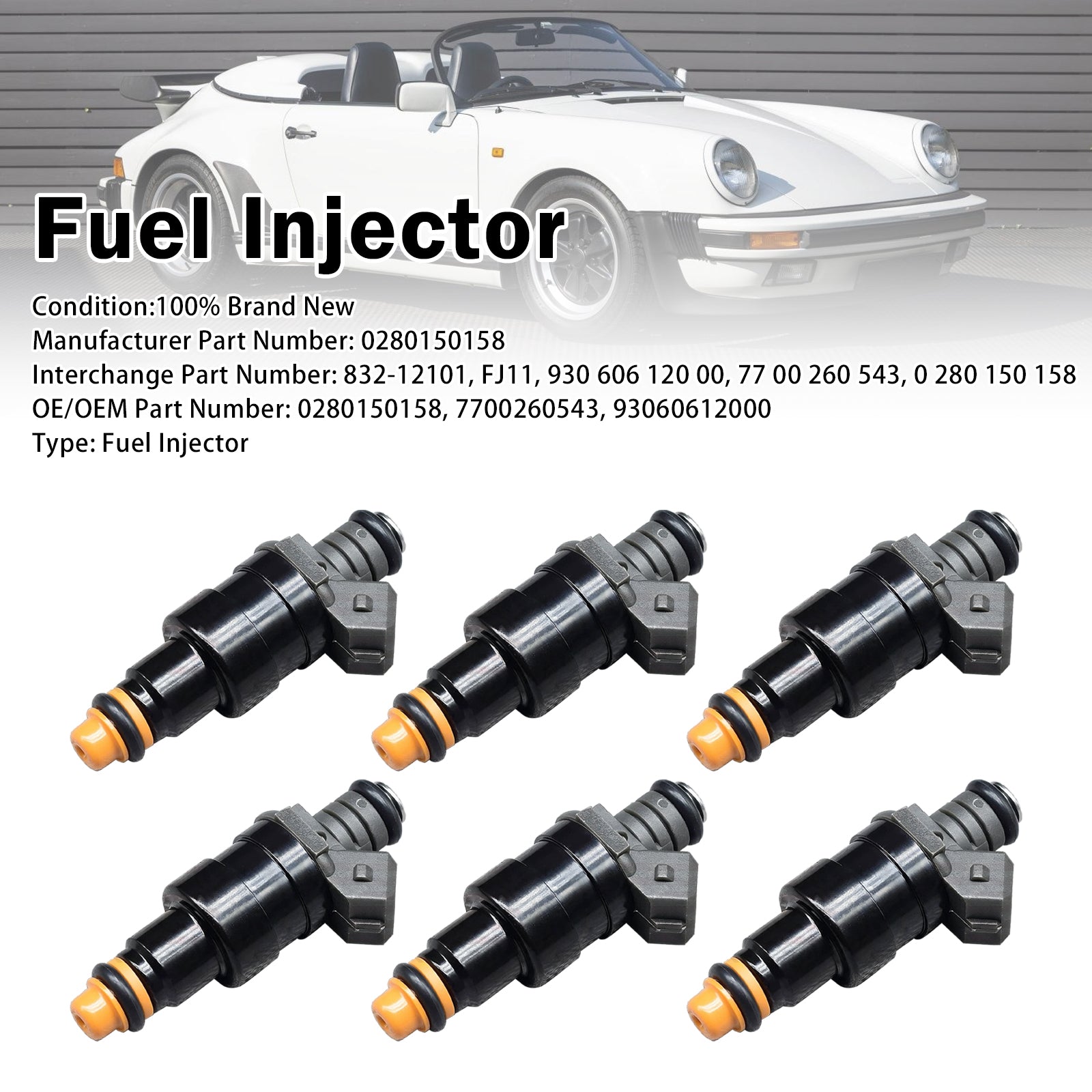 6X Injecteur Carburant Pour Porsche 911 Base Carrera 3.2L 1984-1989 0280150158