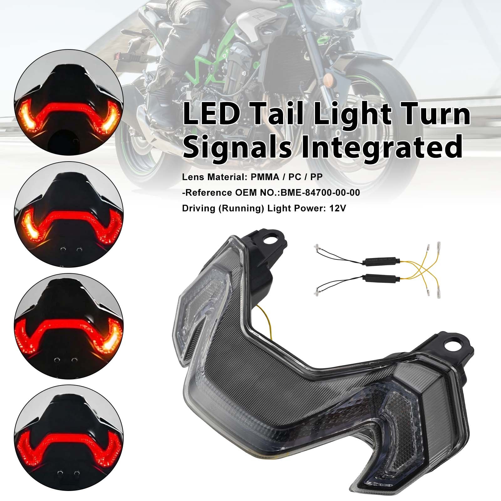 Feux arrière à LED avec clignotants intégrés pour KAWASAKI Z900 Z900SE 2025-2026 Clear