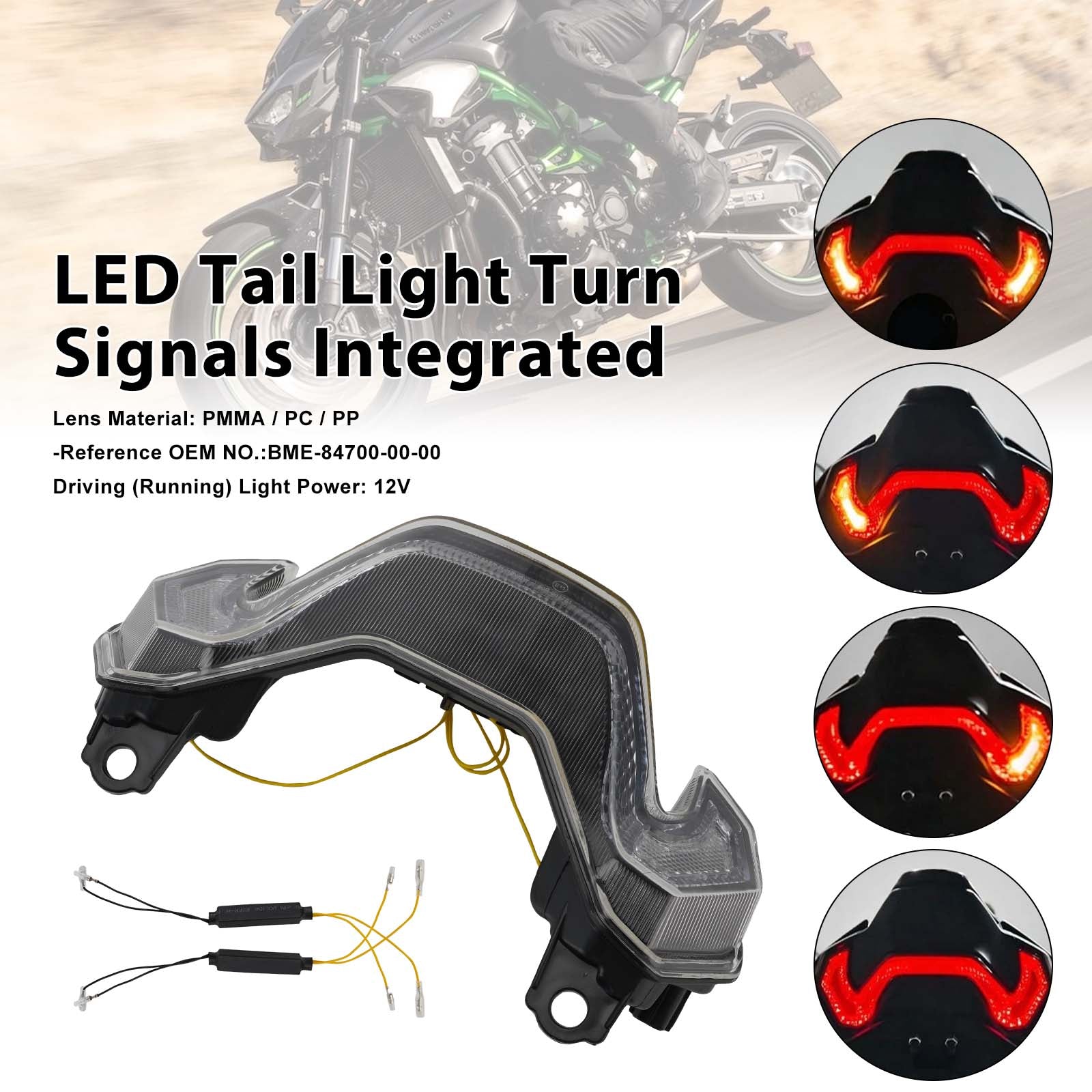 Feux arrière à LED avec clignotants intégrés pour KAWASAKI Z900 Z900SE 2025-2026 Clear