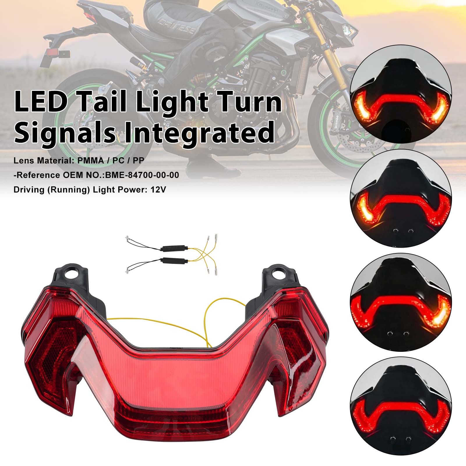 Feux arrière à LED avec clignotants intégrés pour KAWASAKI Z900 Z900SE 2025-2026 Red