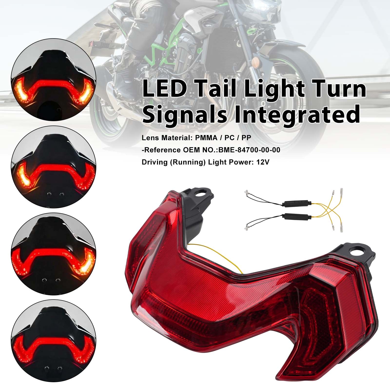 Feux arrière à LED avec clignotants intégrés pour KAWASAKI Z900 Z900SE 2025-2026 Red