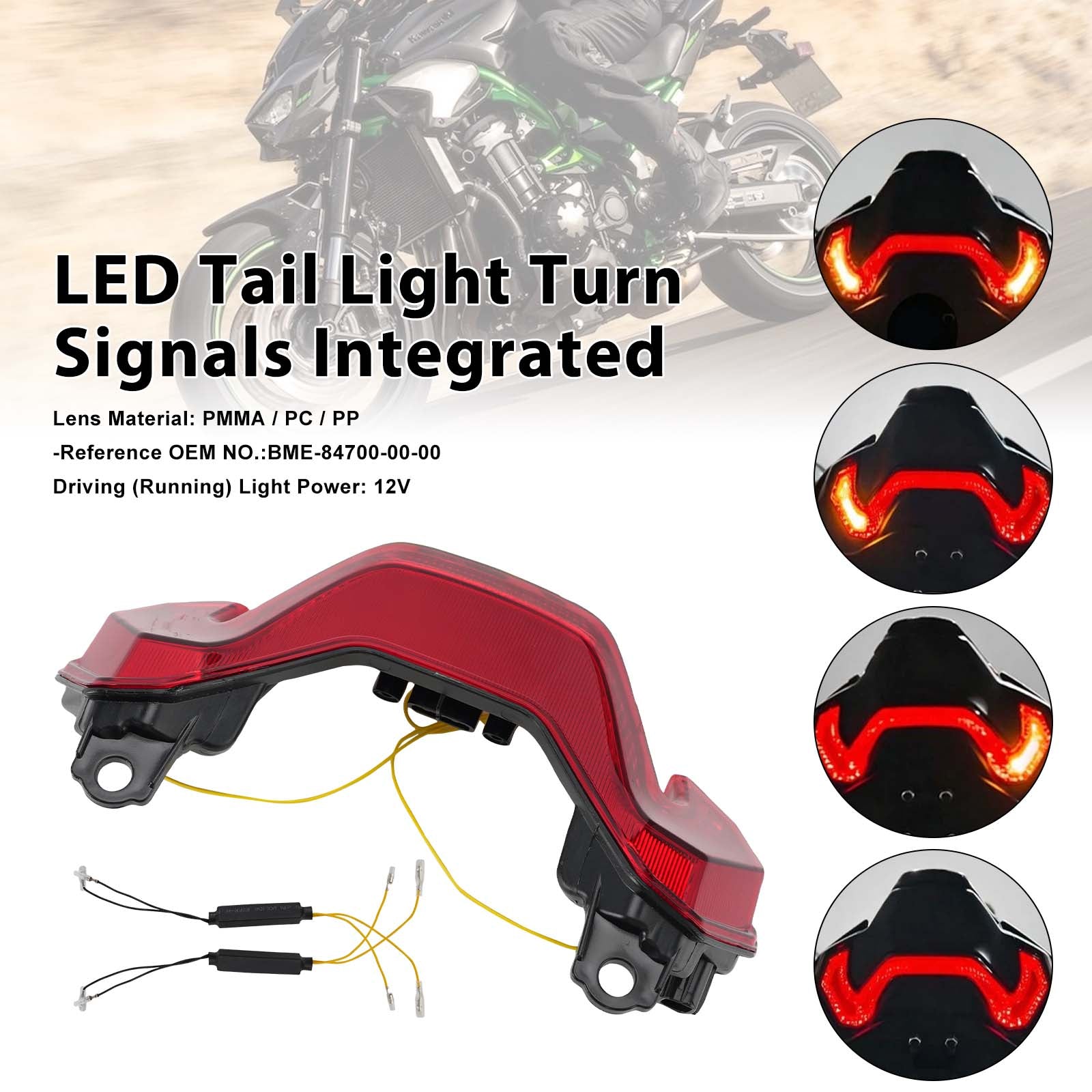 Feux arrière à LED avec clignotants intégrés pour KAWASAKI Z900 Z900SE 2025-2026 Red