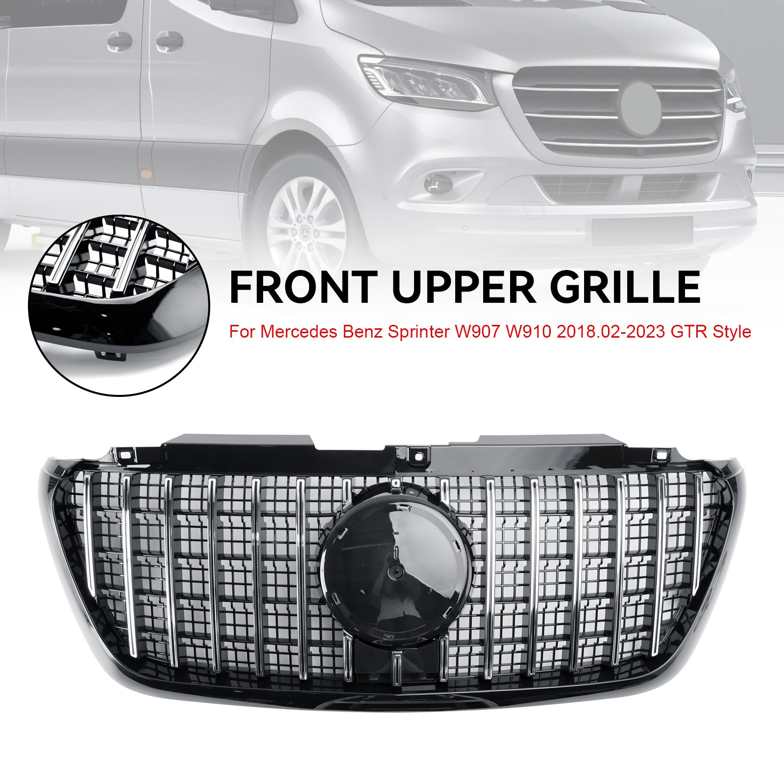 GT-Style Front Bumper Grille Grill Pour Mercedes Sprinter W907 W910 2018-2023