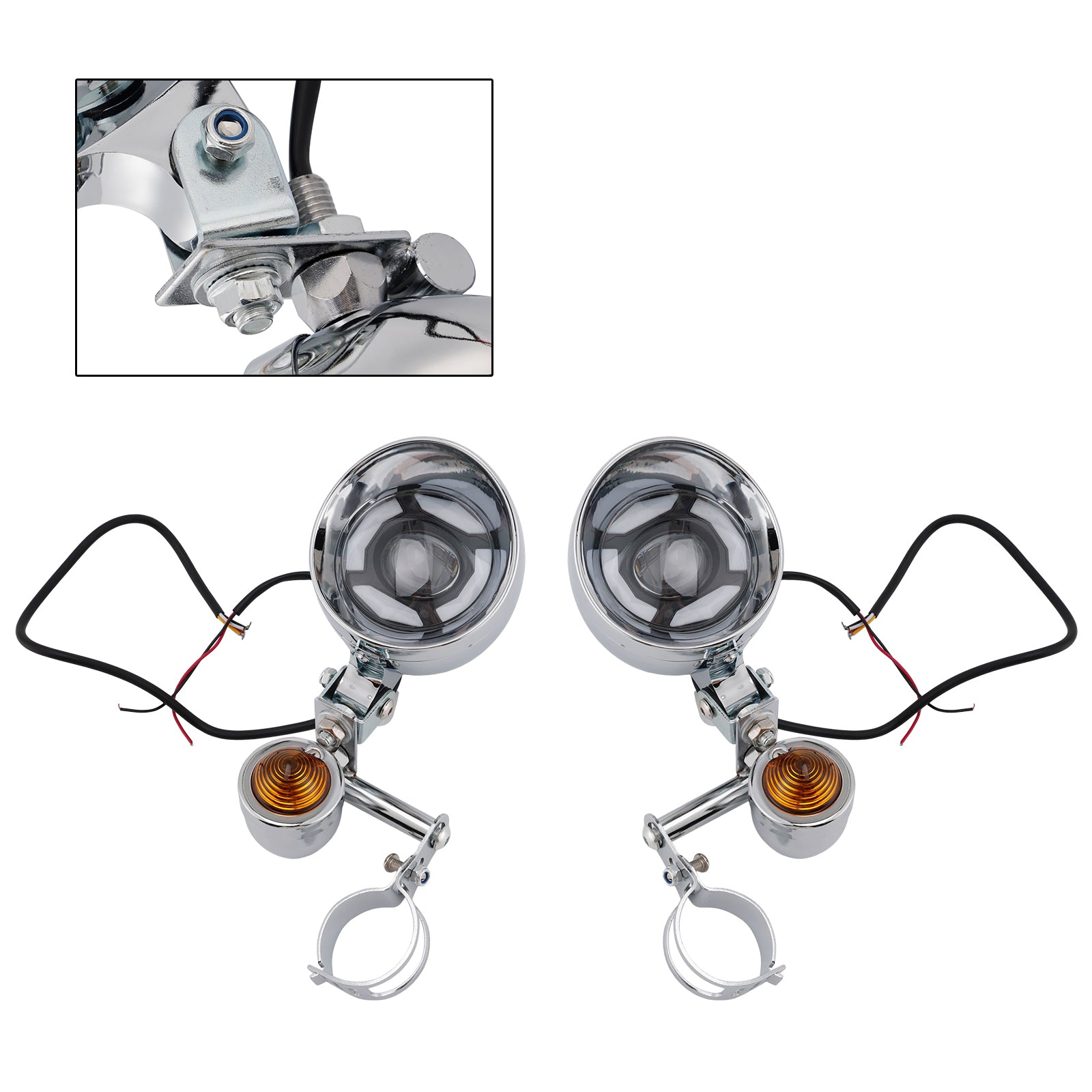 Conjunto de faro delantero y soporte cromado universal para motocicletas Scooter