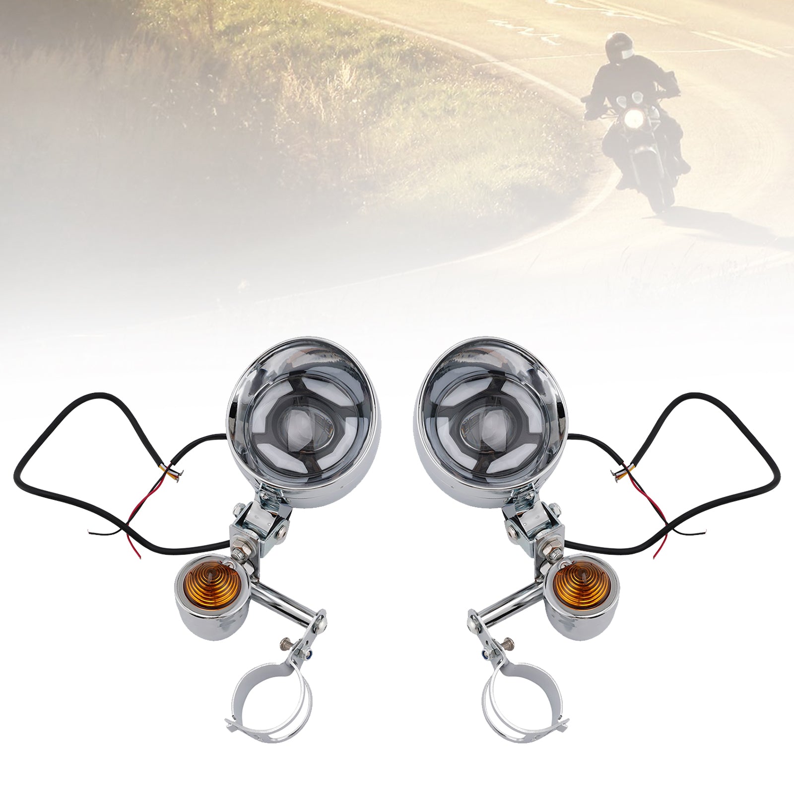 Conjunto de faro delantero y soporte cromado universal para motocicletas Scooter
