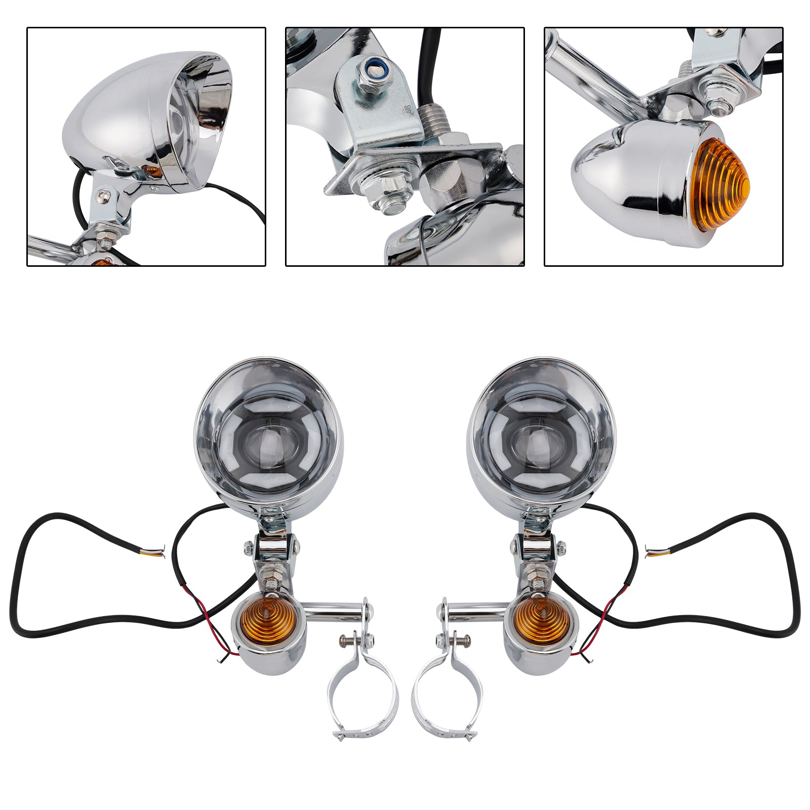 Conjunto de faro delantero y soporte cromado universal para motocicletas Scooter