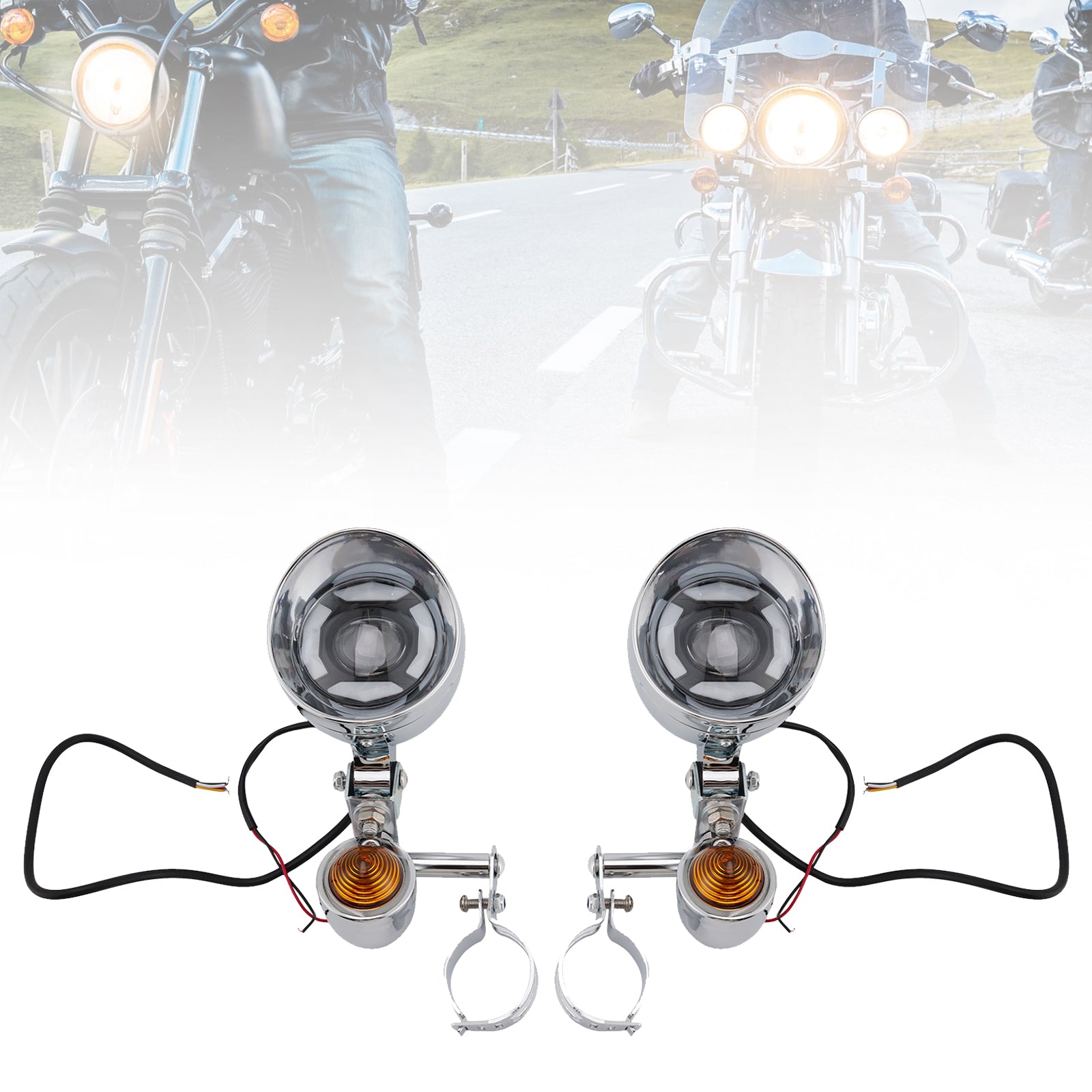 Conjunto de faro delantero y soporte cromado universal para motocicletas Scooter