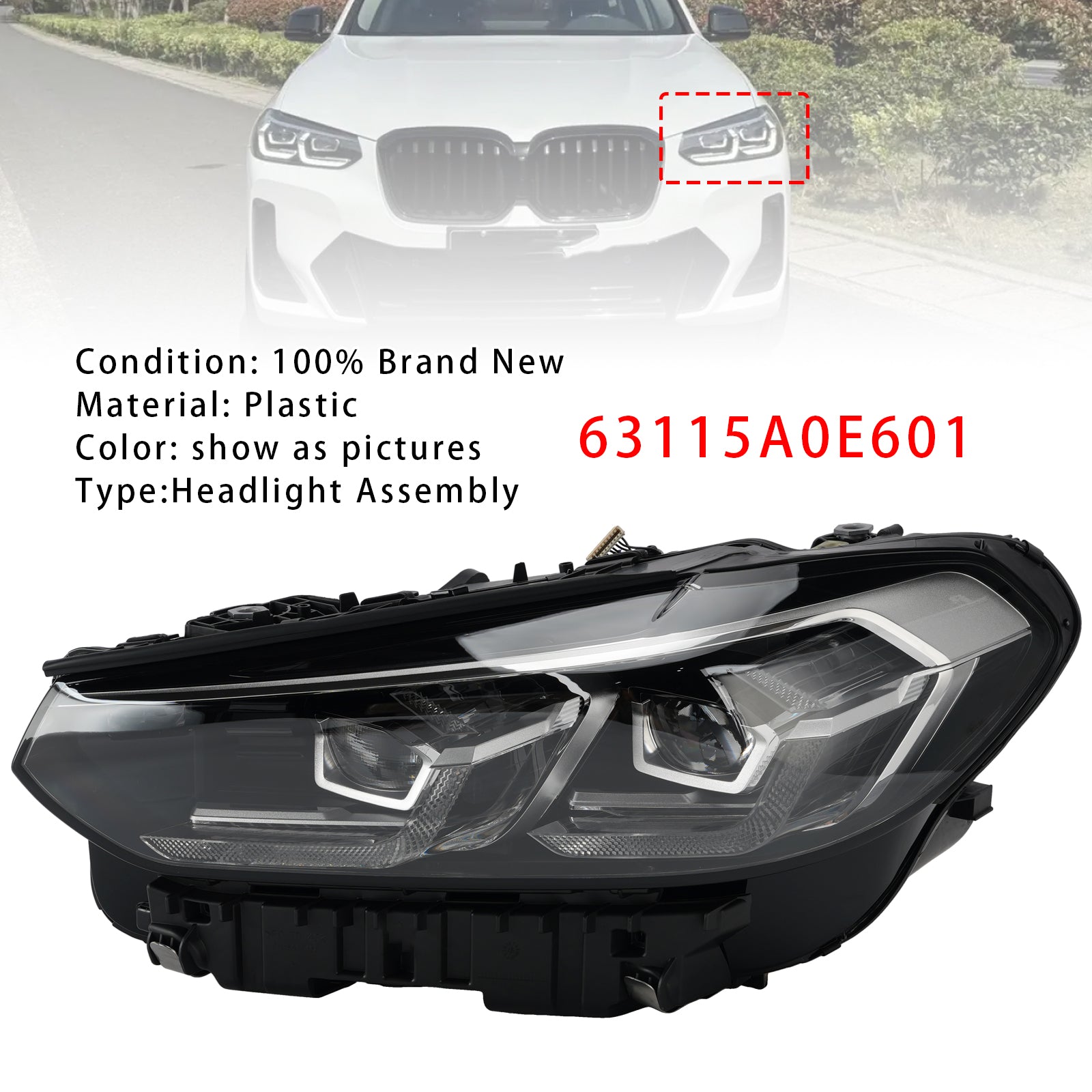 Phaire Gauche LED Chrome 63115A0E601 Sans AFS Pour BMW X3 X4 G01 G02 2022-2025