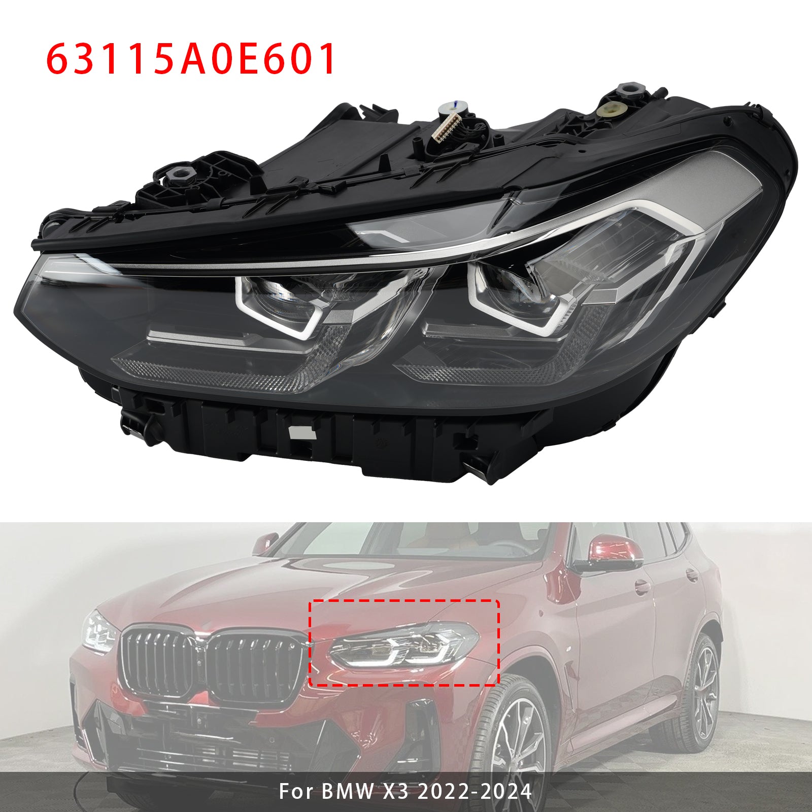 Phaire Gauche LED Chrome 63115A0E601 Sans AFS Pour BMW X3 X4 G01 G02 2022-2025