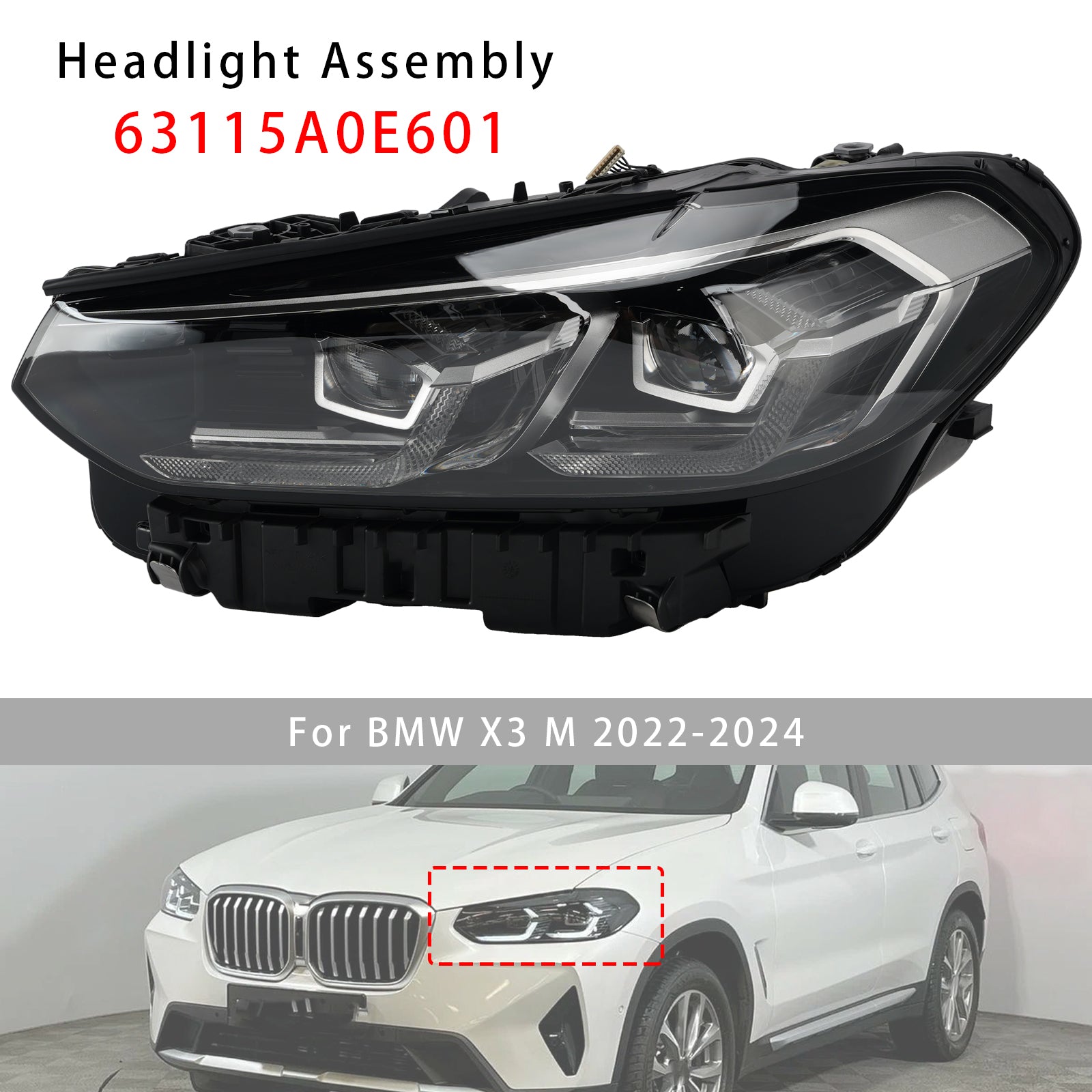 Phaire Gauche LED Chrome 63115A0E601 Sans AFS Pour BMW X3 X4 G01 G02 2022-2025
