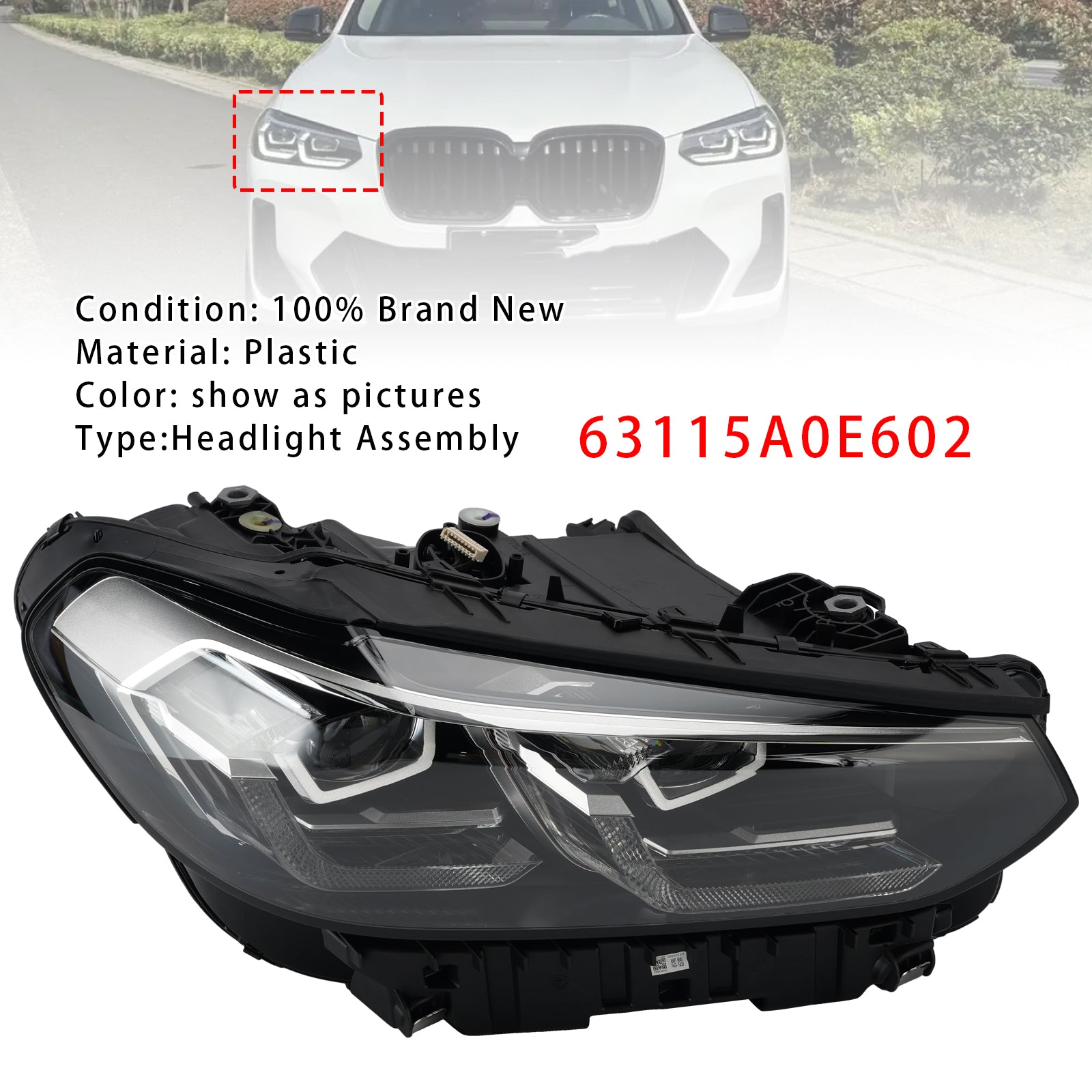 Phaire Droit LED Chrome 63115A0E602 Sans AFS Pour BMW X3 X4 G01 G02 2022-2025