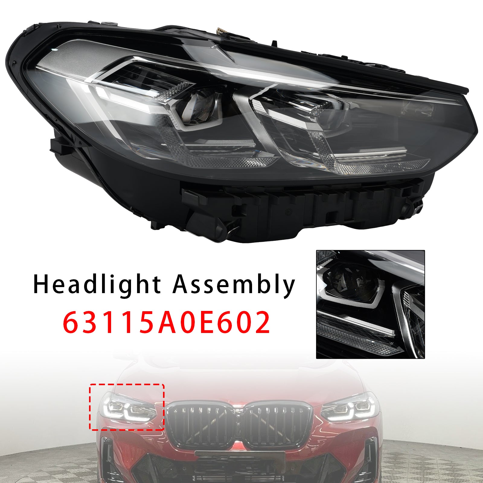 Phaire Droit LED Chrome 63115A0E602 Sans AFS Pour BMW X3 X4 G01 G02 2022-2025