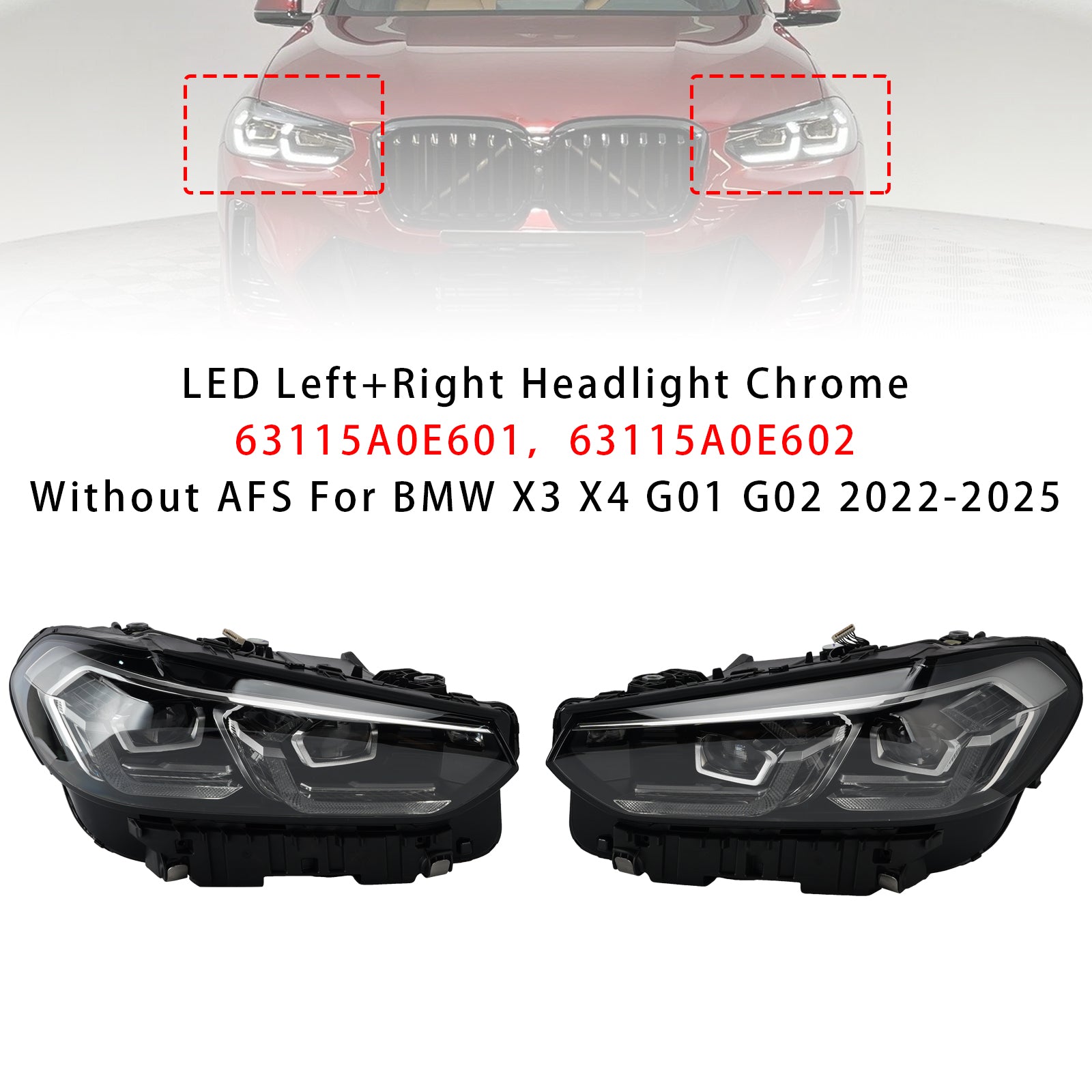 Phares Gauche+Droit LED Chrome Sans AFS Pour BMW X3 X4 G01 G02 2022-2025