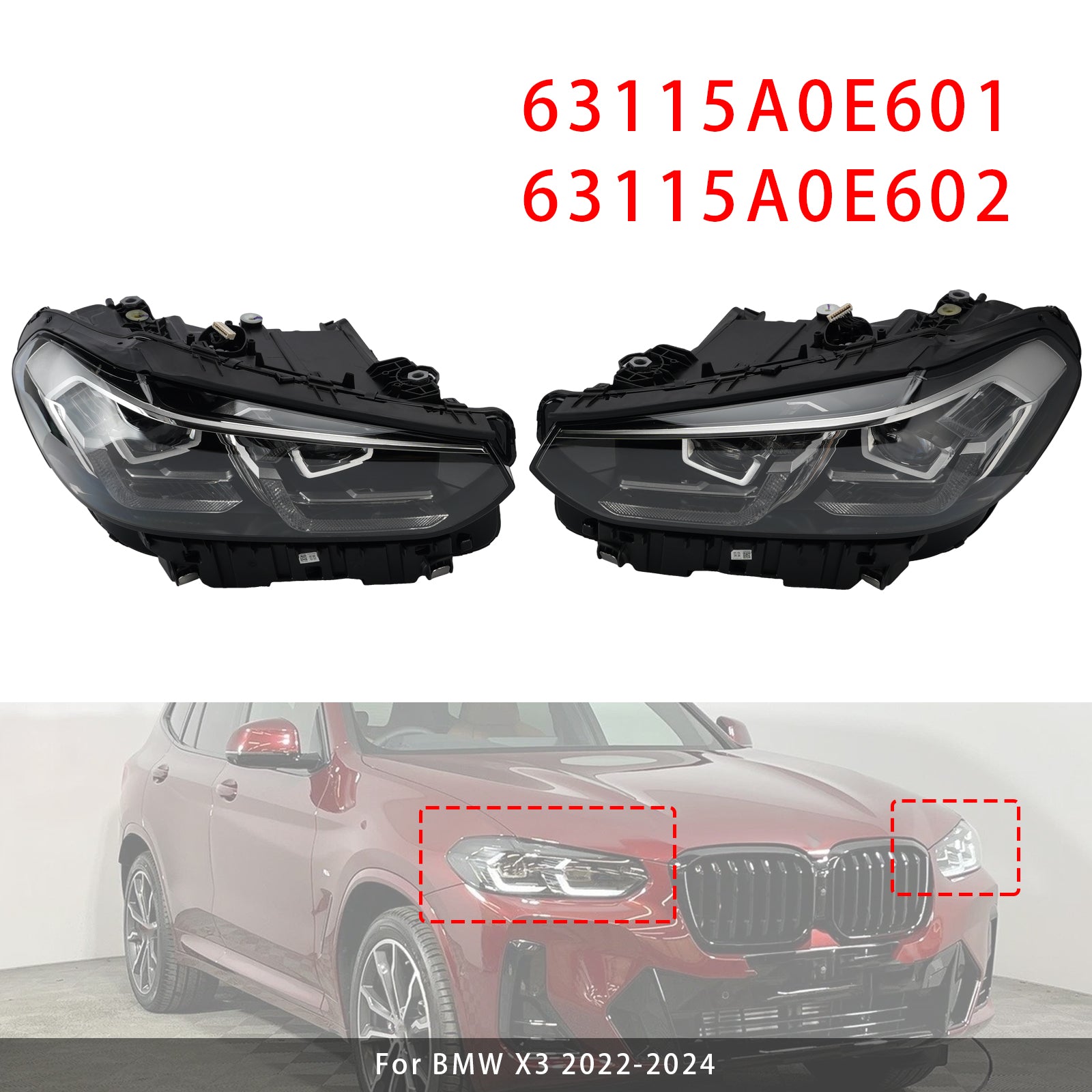 Phares Gauche+Droit LED Chrome Sans AFS Pour BMW X3 X4 G01 G02 2022-2025