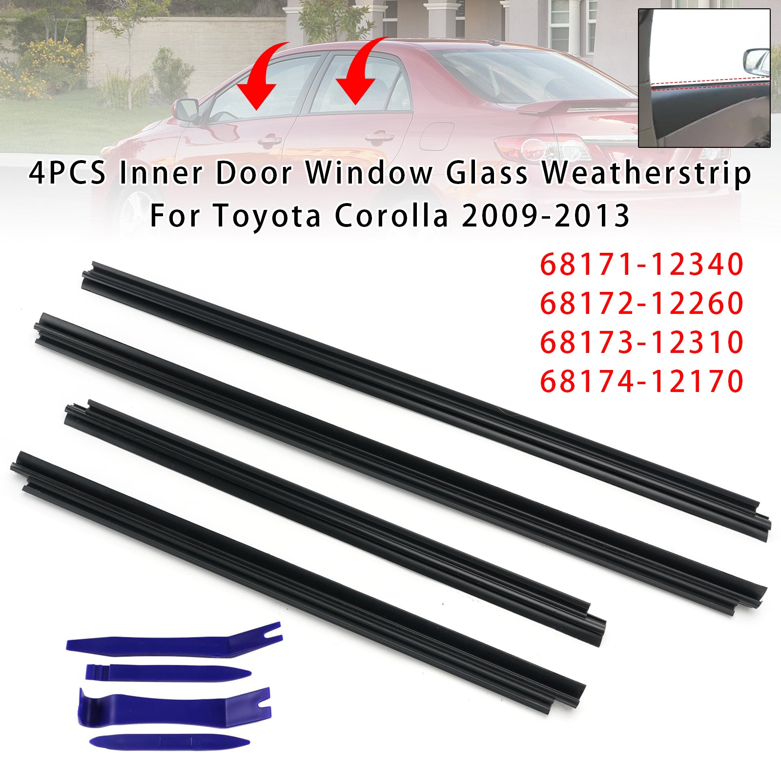 4Pièces Joint D’étanchéité Intérieur Vitre Fenêtre Porte Pour Toyota Corolla 2009-2013