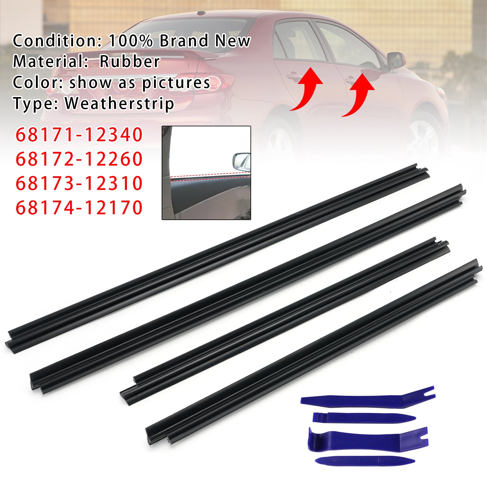 4Pièces Joint D’étanchéité Intérieur Vitre Fenêtre Porte Pour Toyota Corolla 2009-2013