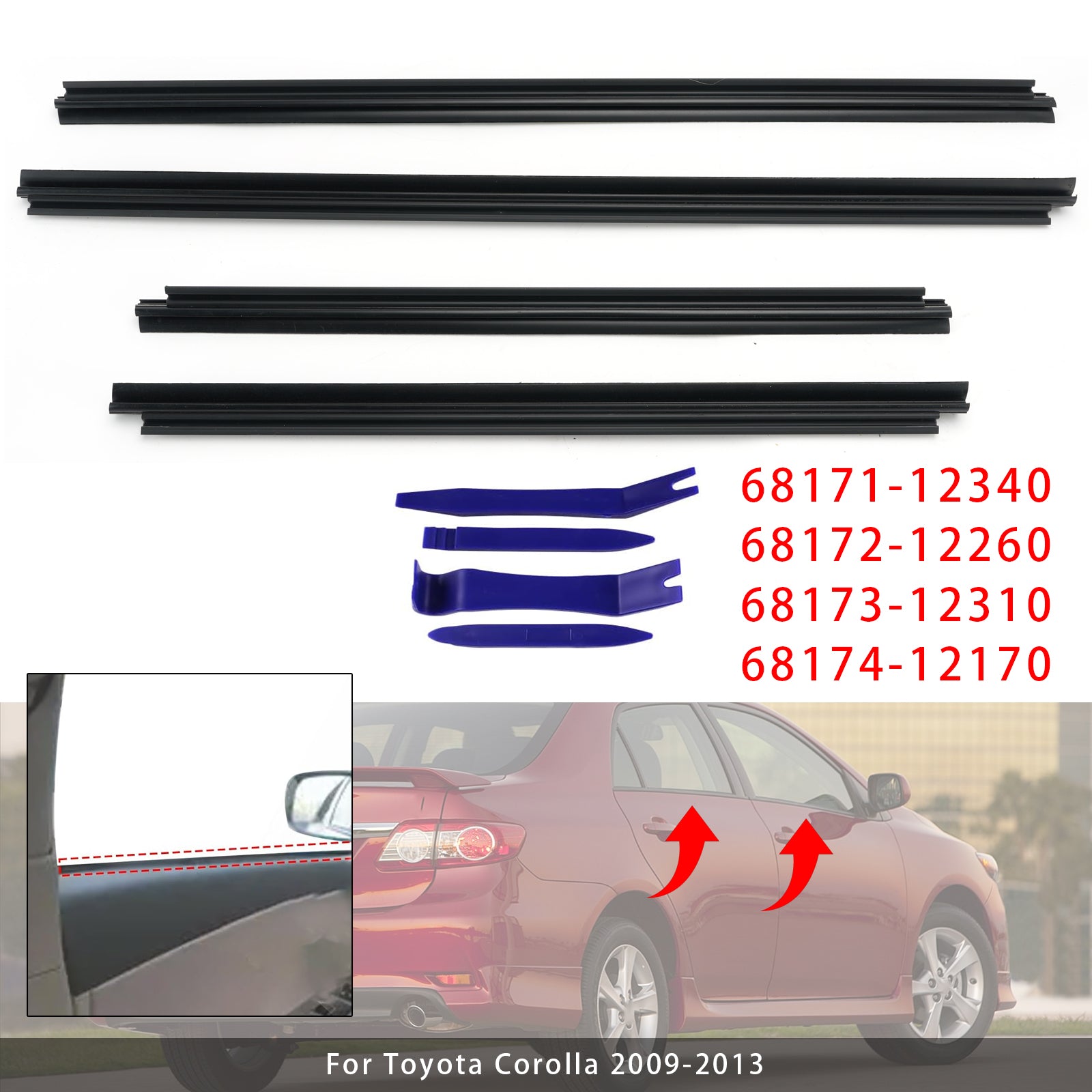 4Pièces Joint D’étanchéité Intérieur Vitre Fenêtre Porte Pour Toyota Corolla 2009-2013