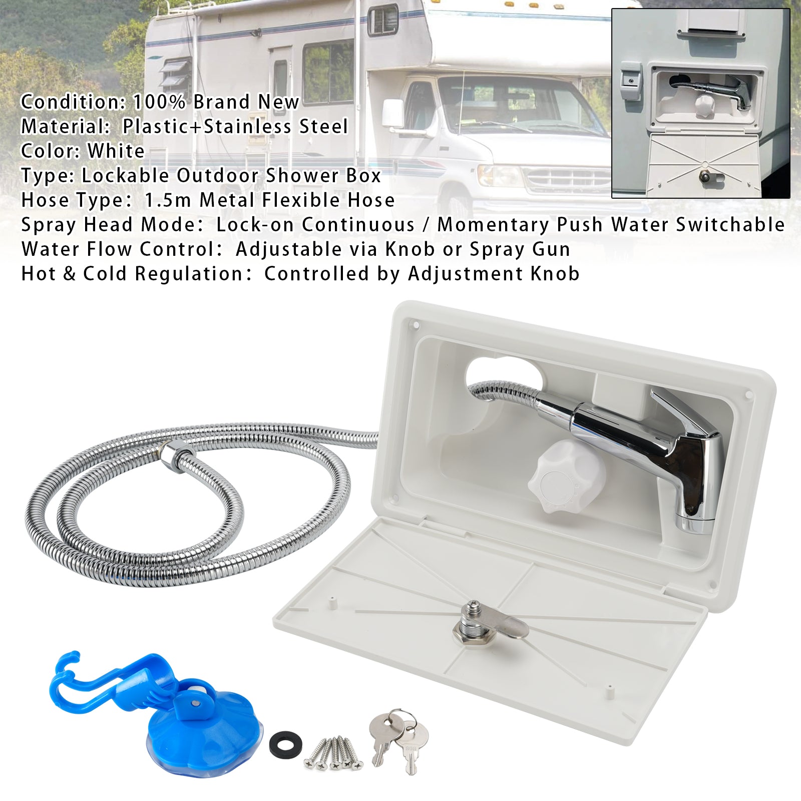 Boîte De Douche Verrouillable Pour Camping-Car Eau Chaude Froid Caravane Camper