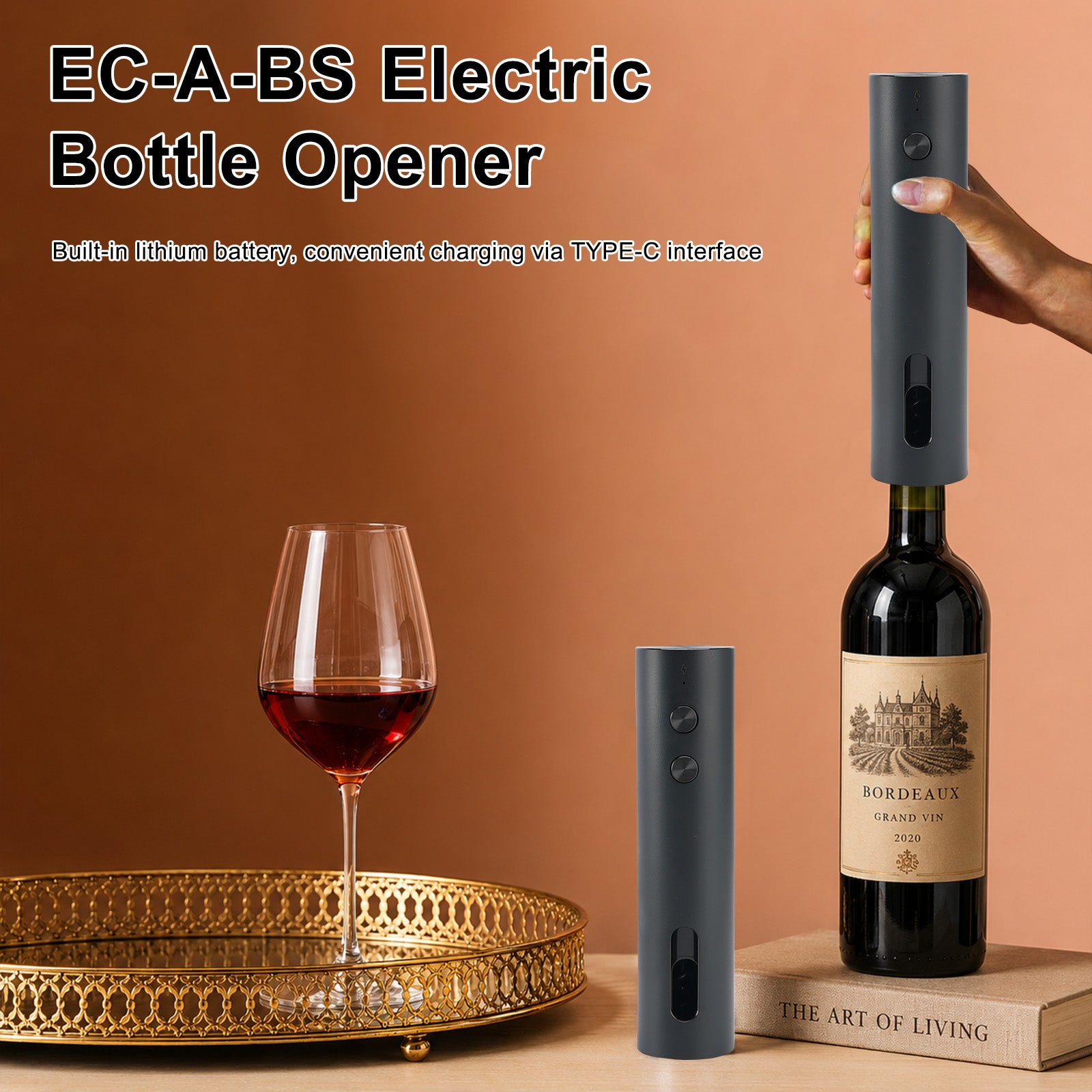 EC-A-BS Ouvre-bouteille électrique rechargeable lithium-ion Electric Wine Opener