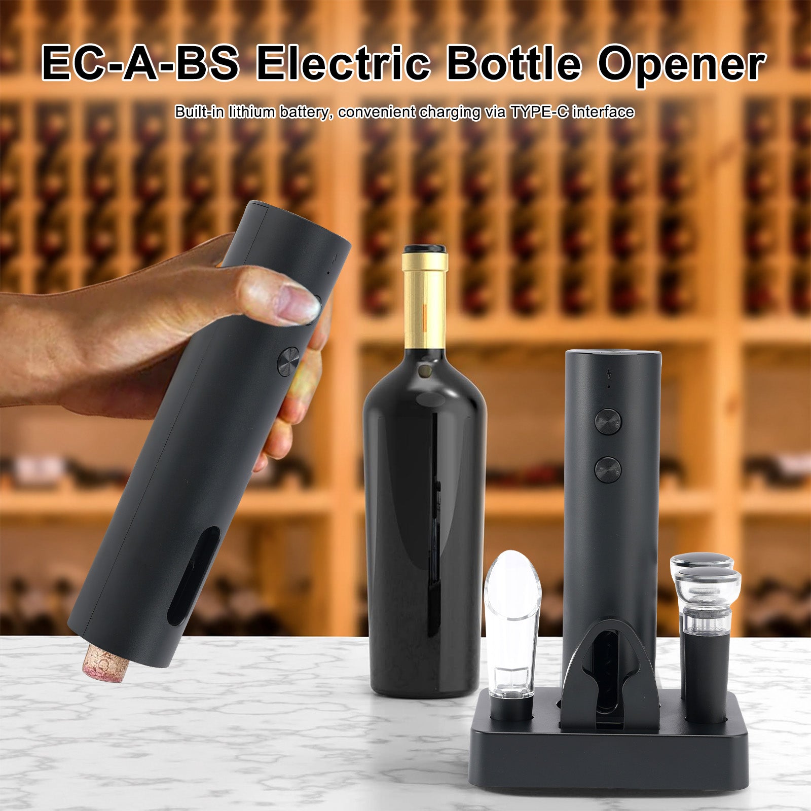 EC-A-BS Ouvre-bouteille électrique rechargeable lithium-ion Electric Wine Opener
