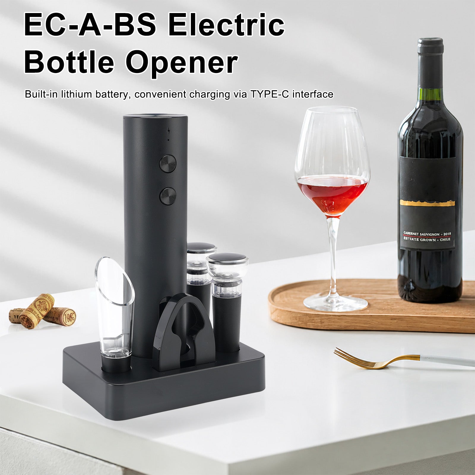 EC-A-BS Ouvre-bouteille électrique rechargeable lithium-ion Electric Wine Opener