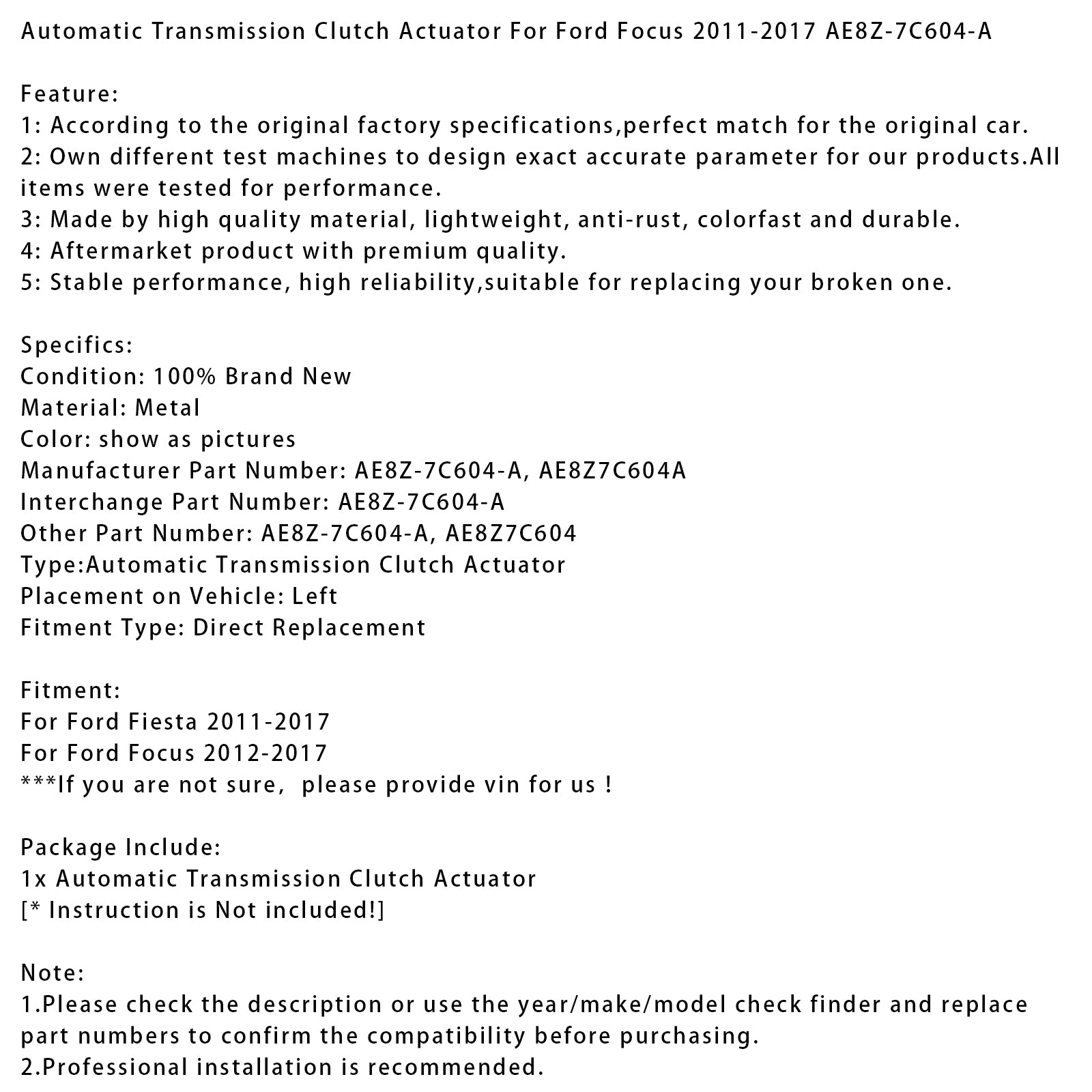 Actionneur D'embrayage Boîte Automatique Pour Ford Focus 2011-2017 AE8Z-7C604-A
