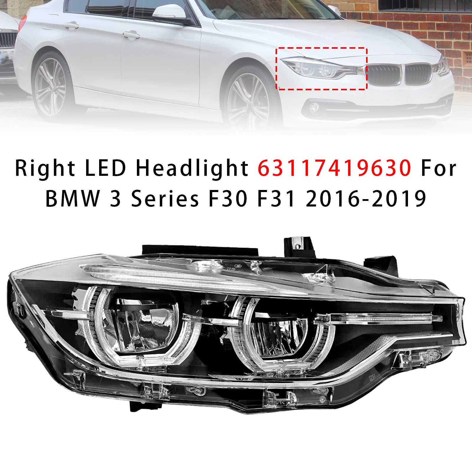 Phare LED Droit 63117419630 Pour BMW 3 Series F30 F31 2016-2019