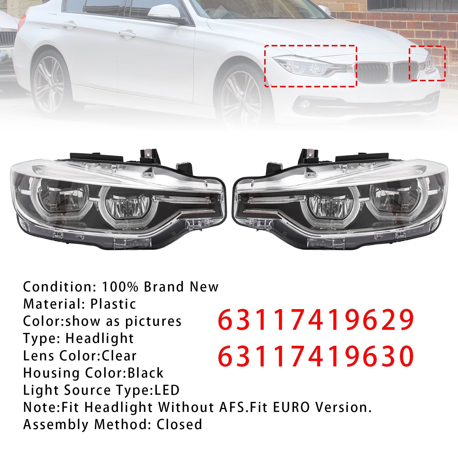 Phares LED Gauche+Droit 63117419629 63117419630 Pour BMW 3 Series F30