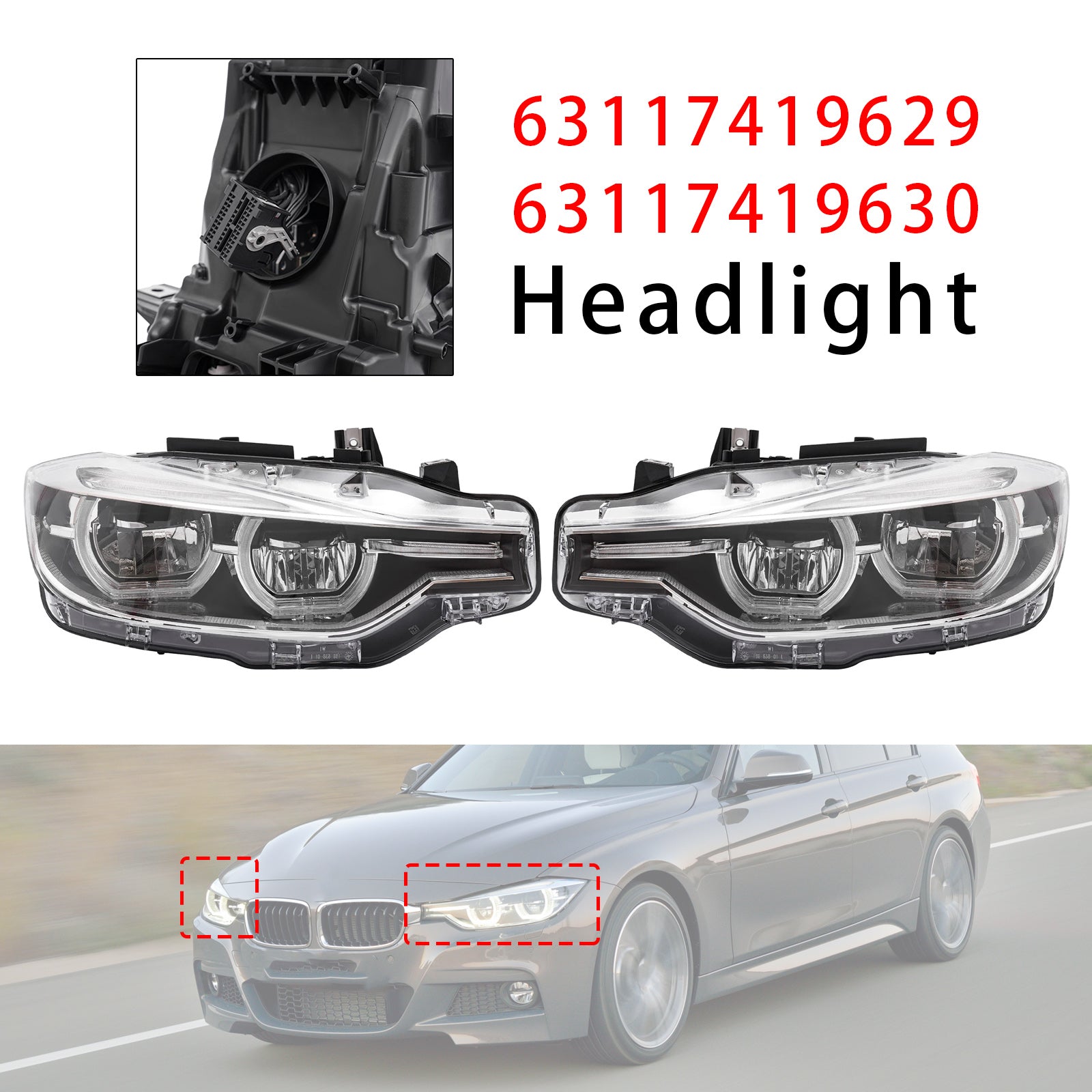 Phares LED Gauche+Droit 63117419629 63117419630 Pour BMW 3 Series F30