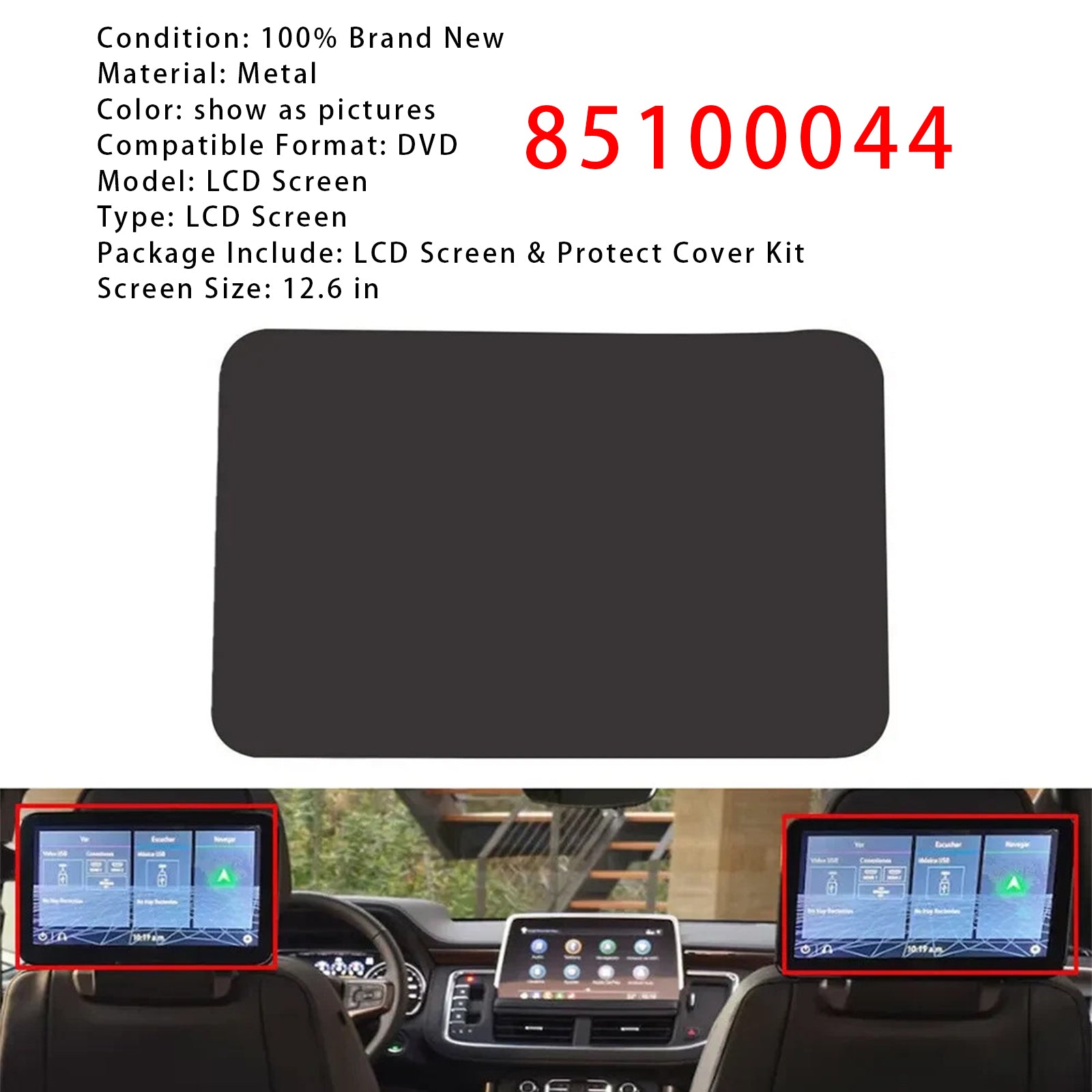 Écran De Siège Arrière 85100044 12.6" LCD & Protection Pour 21-24 Suburban Yukon