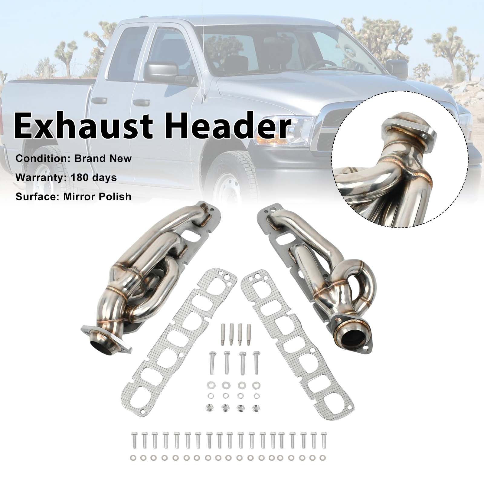 Steel Exhaust Manifold Header Pour Dodge Ram 1500 2009-2018 5.7L 1-5/8"