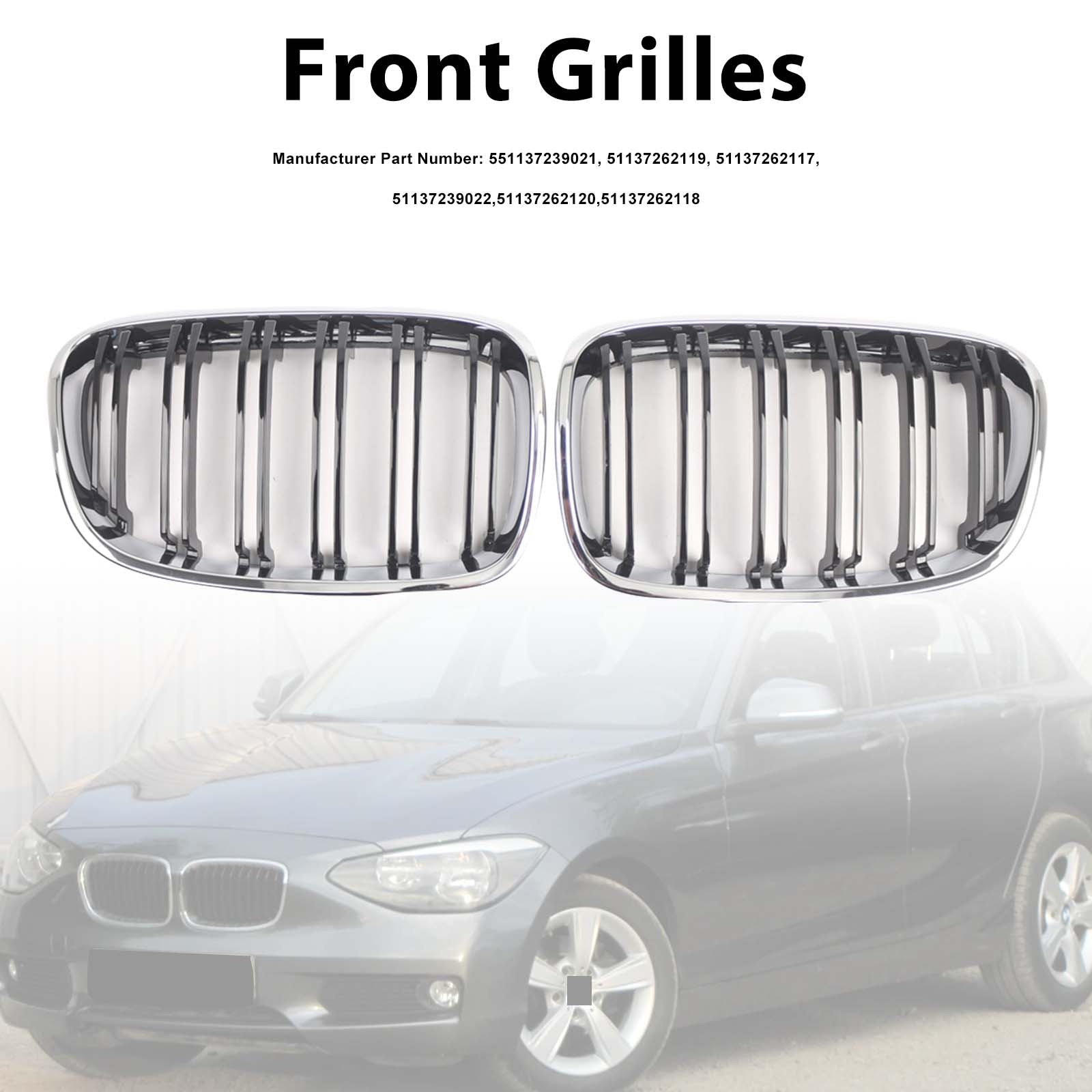 2PCS Front Bumper Kidney Grille Grill Pour BMW 1 Series F20 F21 2012-2014