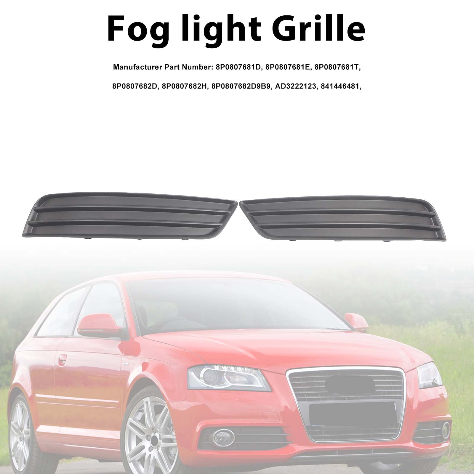 2PCS Front Bumper Fog Light Lamp Cover Grill Grille Pour Audi A3 8P 2008-2012