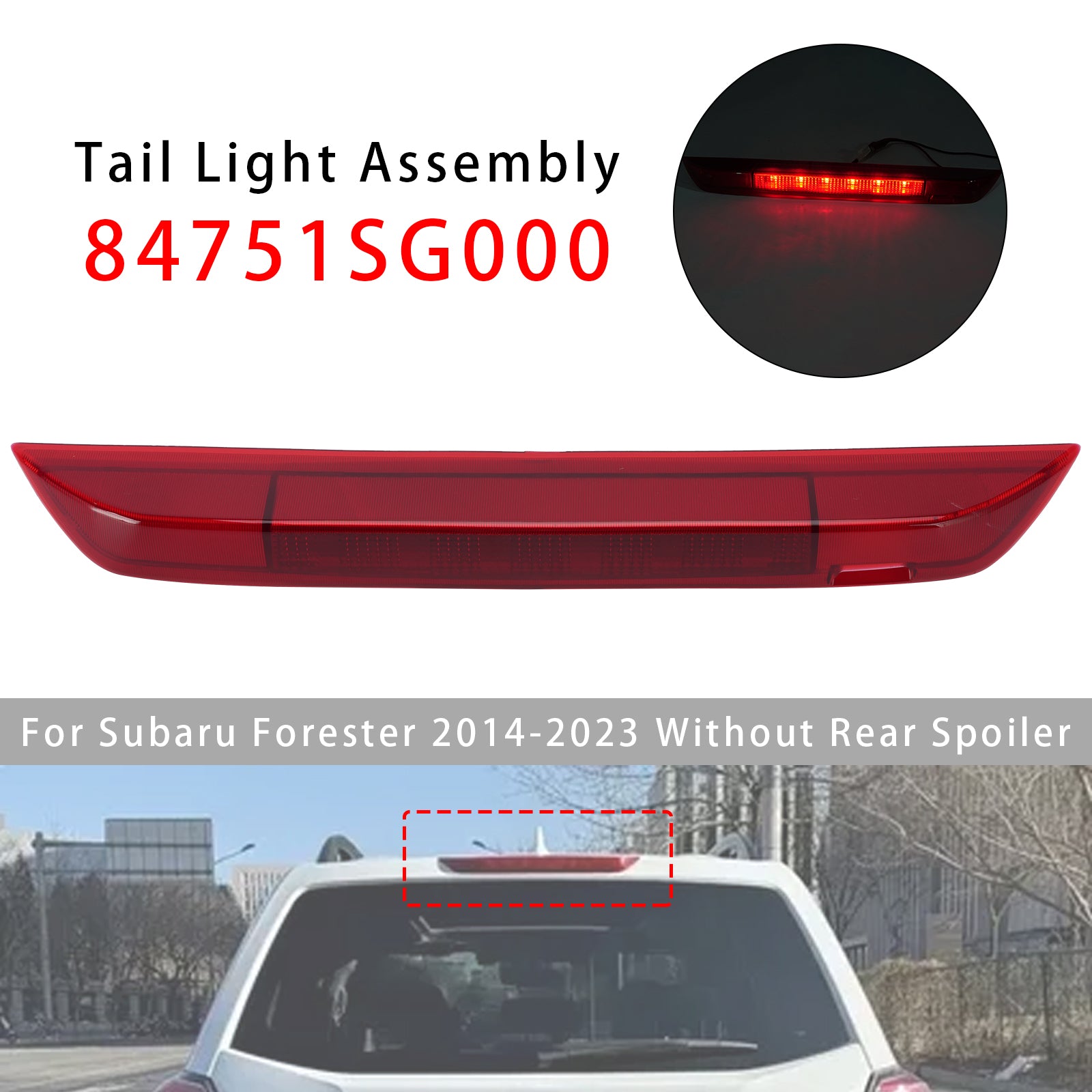 Feu Stop Central Arrière 3e Pour Subaru Forester 2014-2023 Rouge
