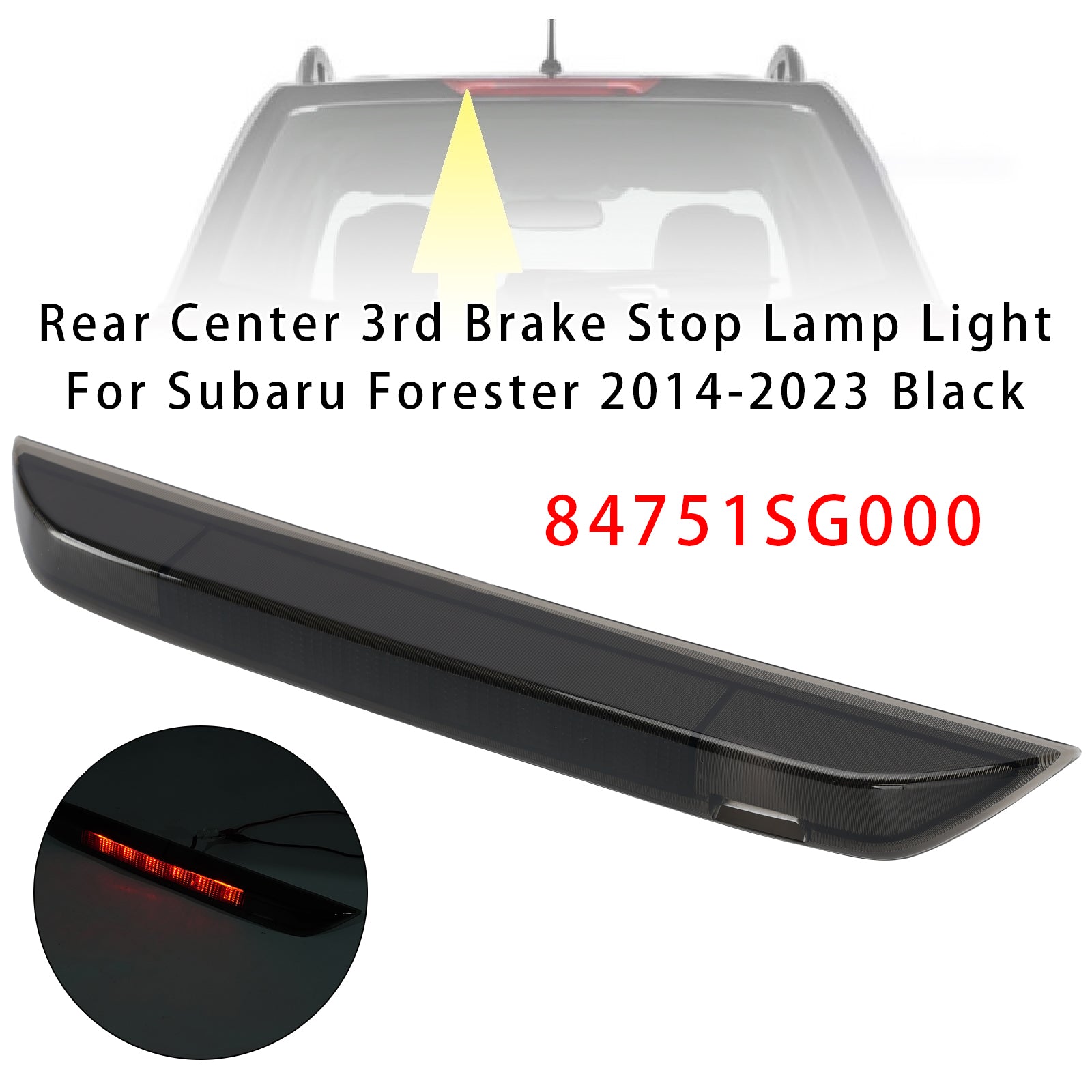 Feu Stop Central Arrière 3e Pour Subaru Forester 2014-2023 Noir