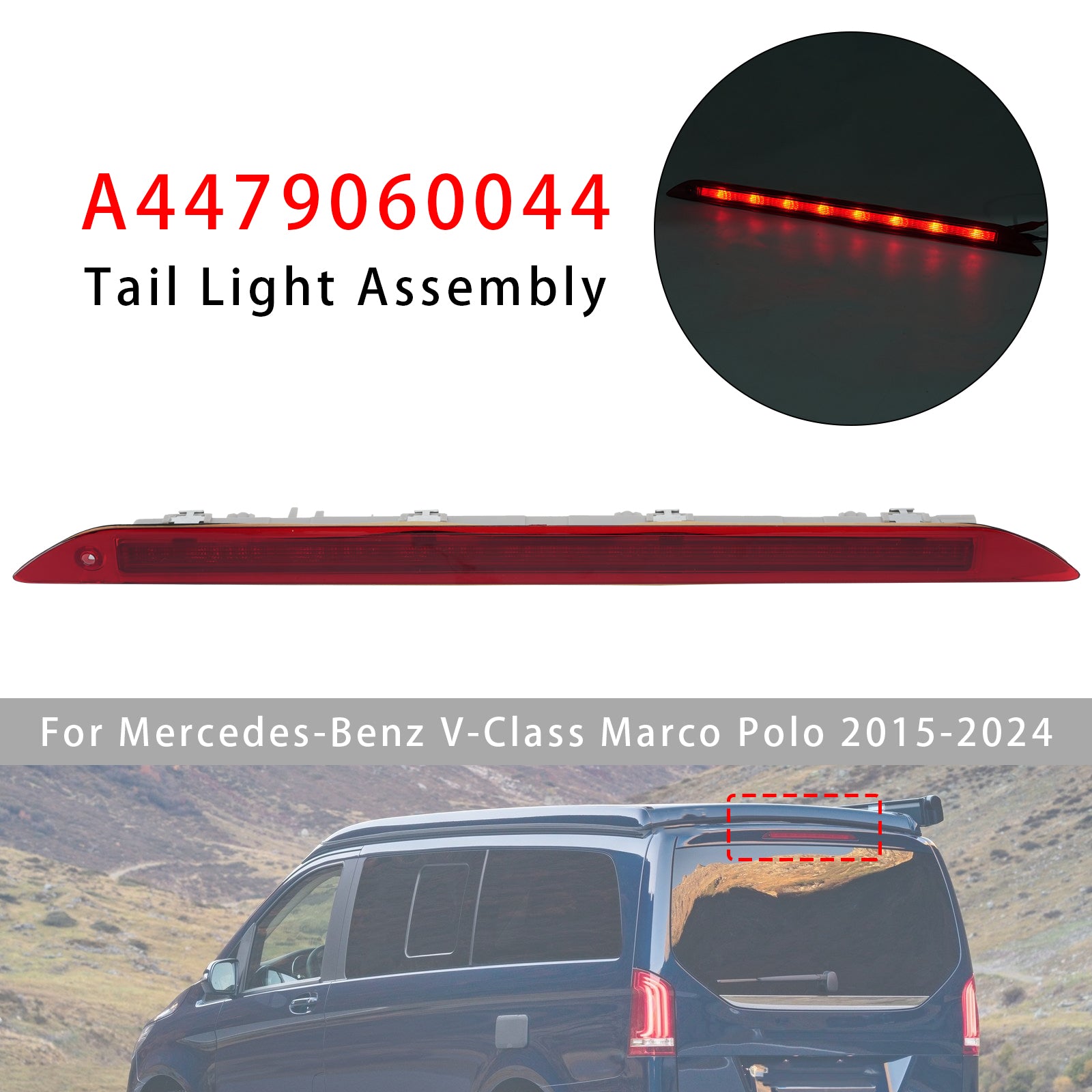 Troisième feu stop arrière rouge pour Mercedes Benz Vito W447 Marco Polo 14-2025