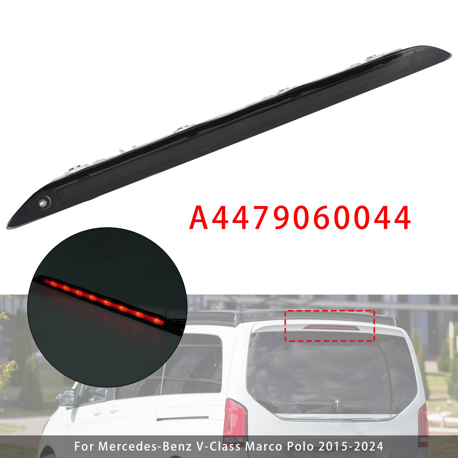 Troisième feu stop arrière noir pour Mercedes Benz Vito W447 Marco Polo 14-2025
