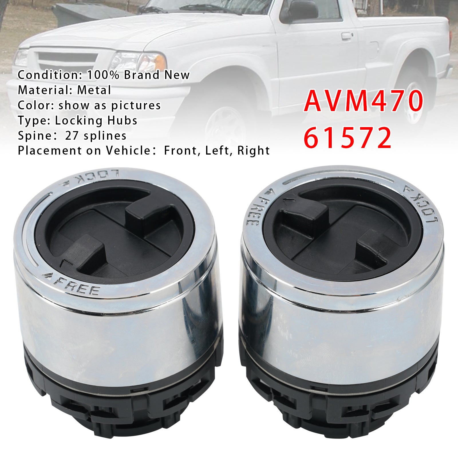 2PCS Moyeux à Verrouillage 27 Canines Pour Ford Ranger 1998-2000 Montage Interne