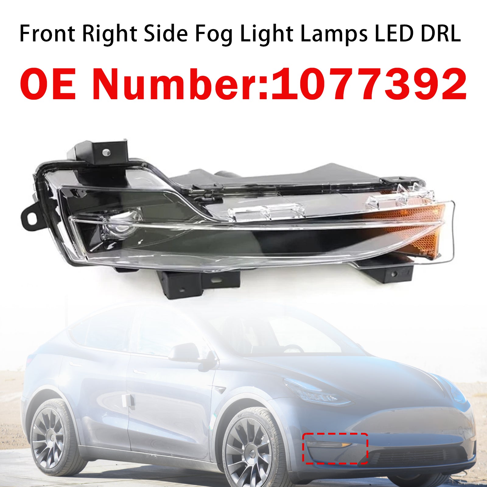 Phares Anti‑Brouillard Avant Droit DRL 1077392 Pour Tesla Model 3 2017‑2023