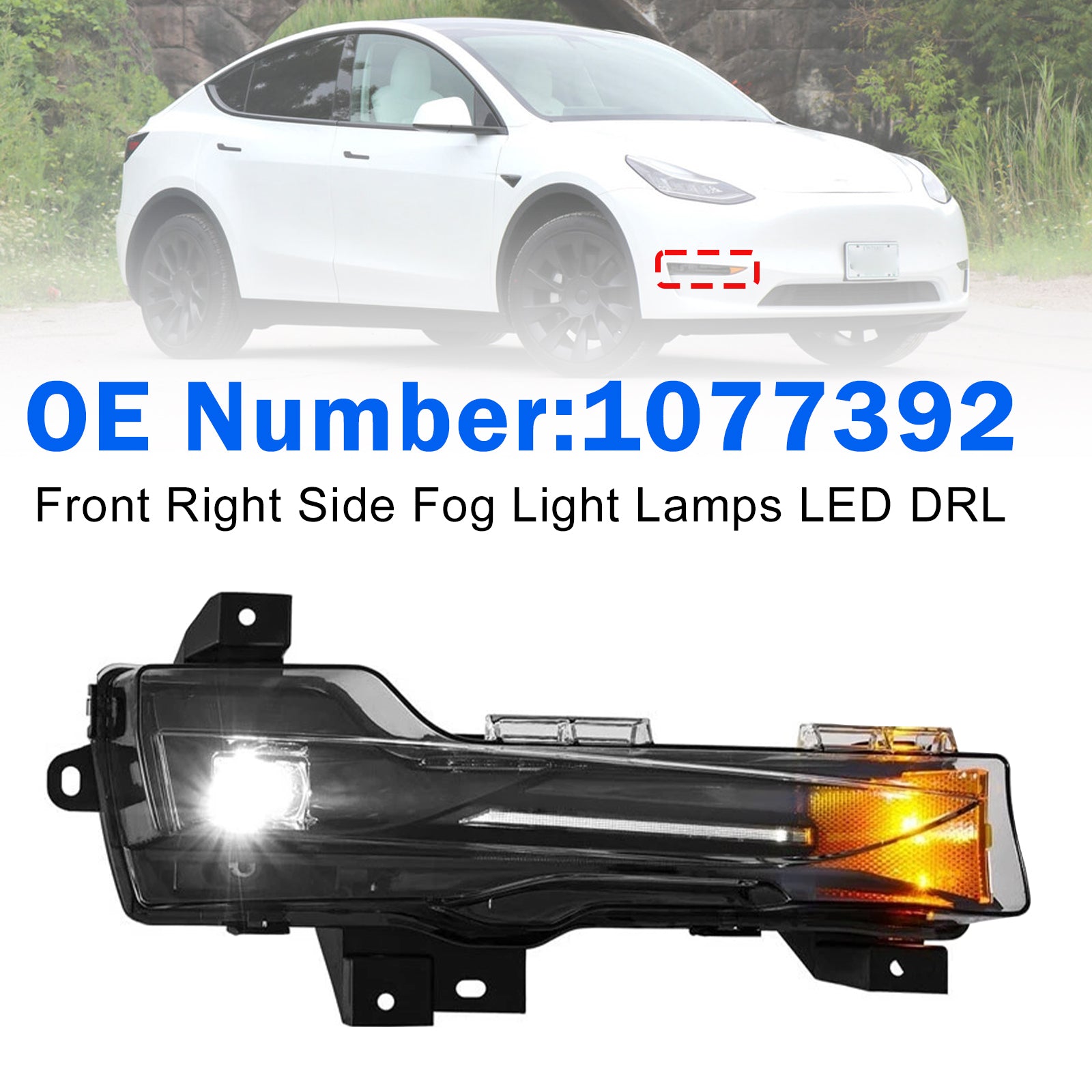 Phares Anti‑Brouillard Avant Droit DRL 1077392 Pour Tesla Model 3 2017‑2023