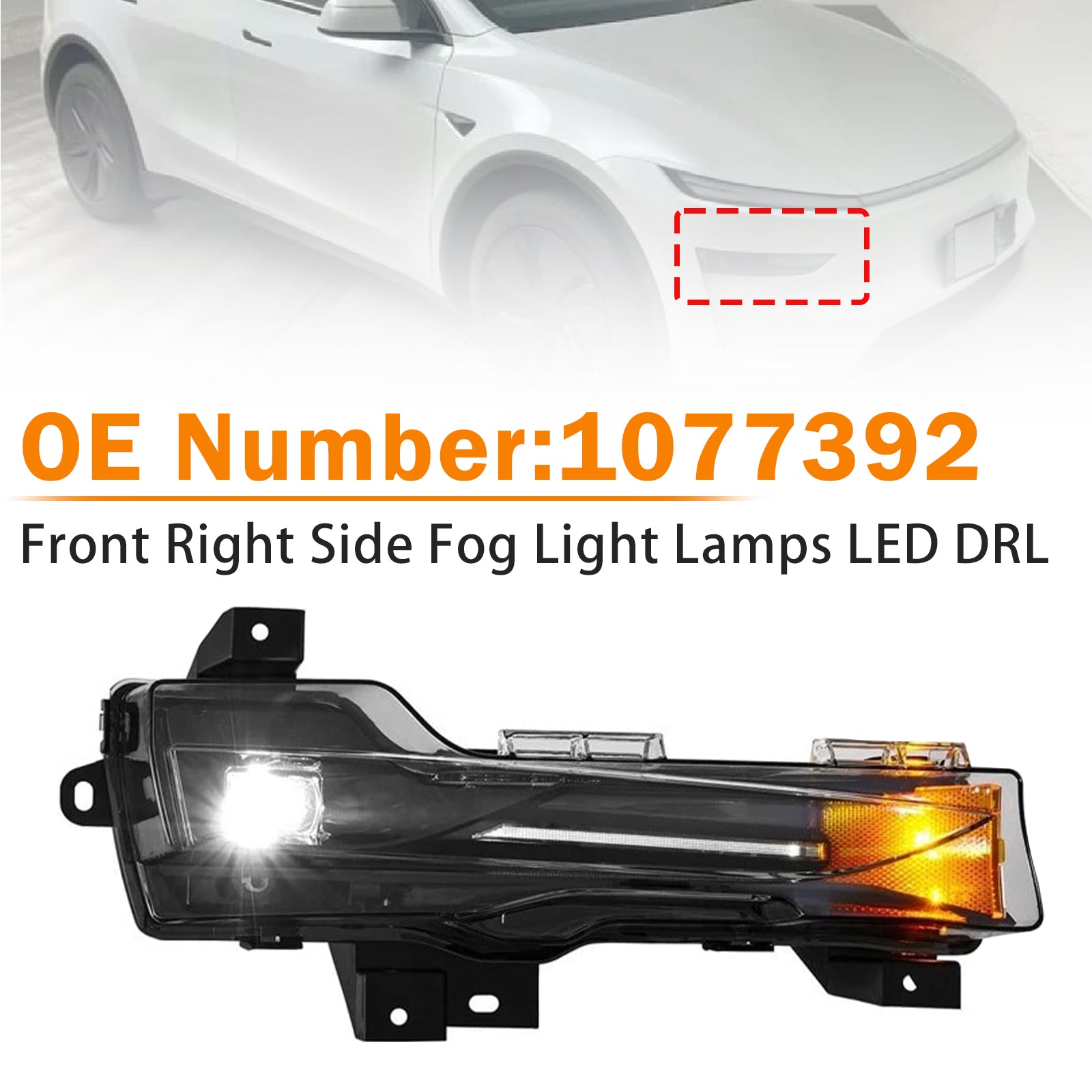Phares Anti‑Brouillard Avant Droit DRL 1077392 Pour Tesla Model 3 2017‑2023