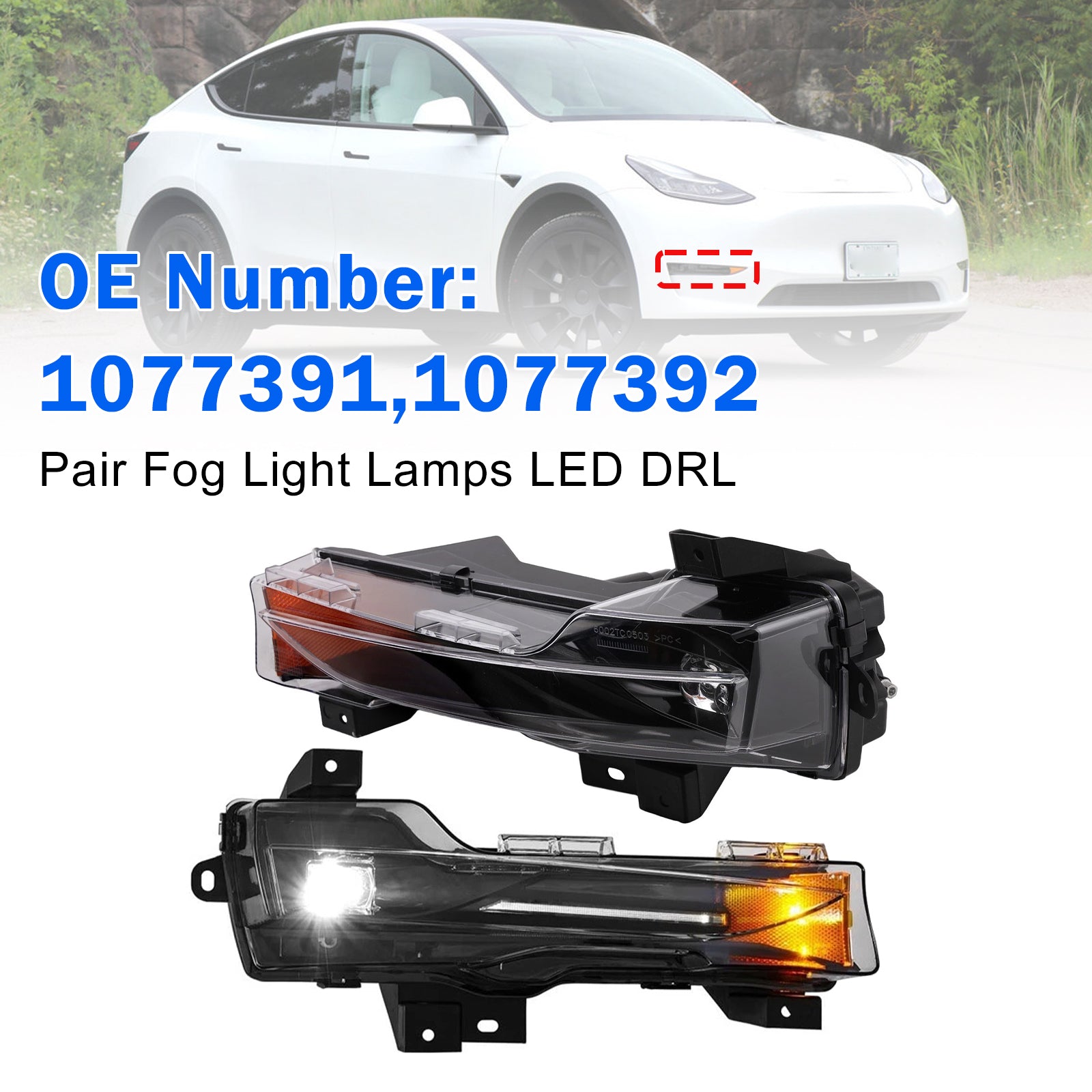 Paire Phares Anti‑Brouillard LED DRL Pour Tesla Model 3 2017‑2023
