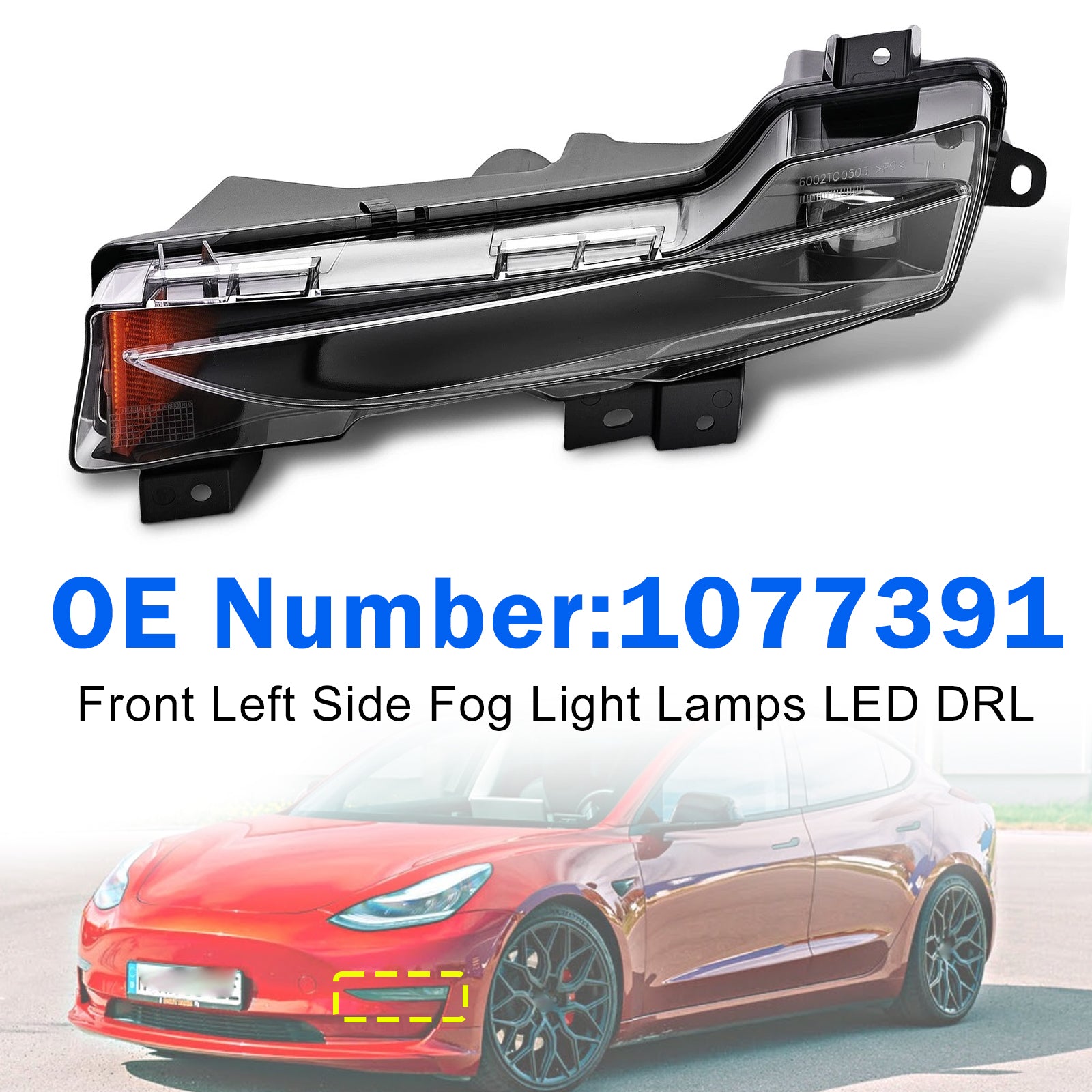 Phares Anti‑Brouillard Avant Gauche DRL 1077391 Pour Tesla Model 3 2017‑2023