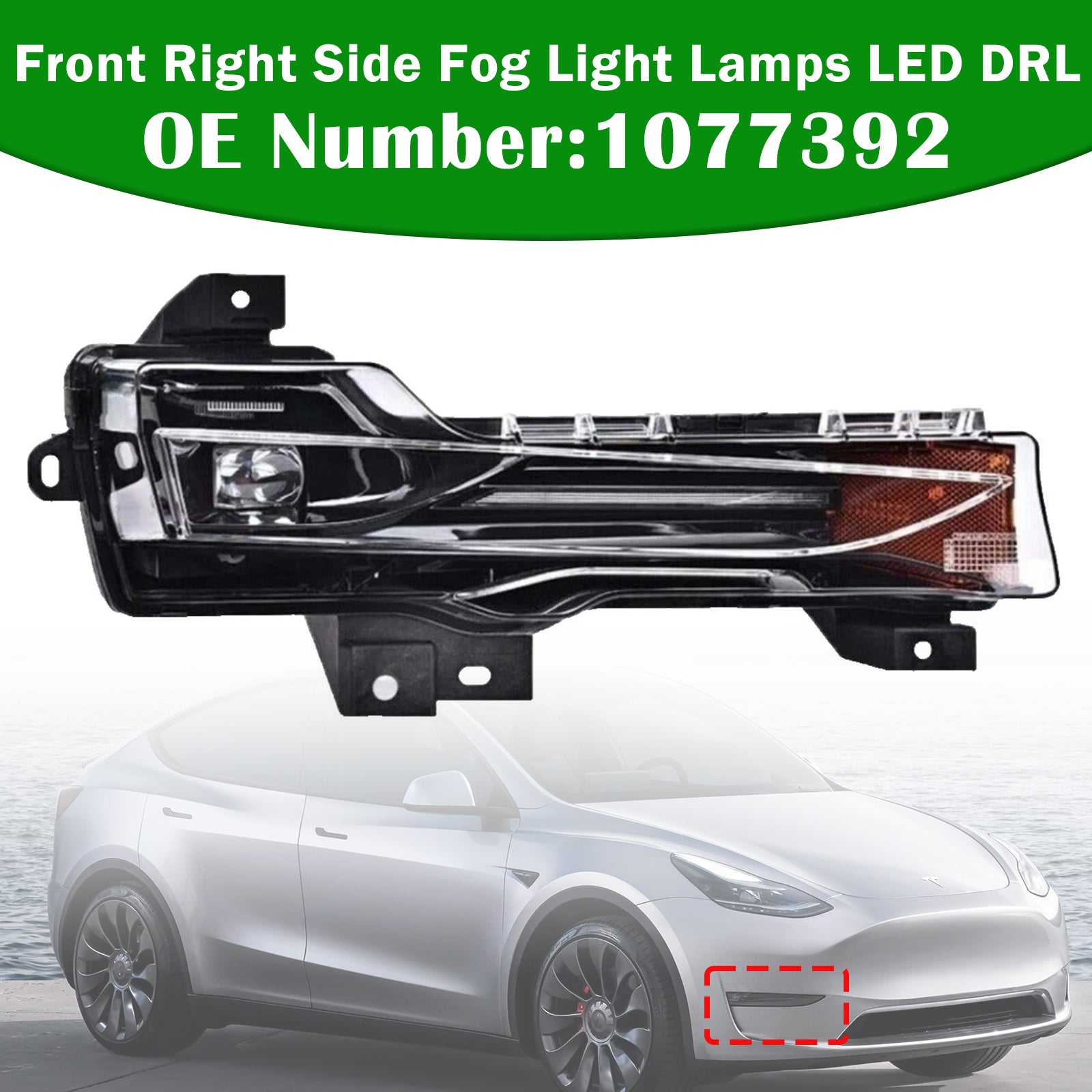 Phares Anti‑Brouillard Avant Droit DRL 1077392 Pour Tesla Model 3 2017‑2023
