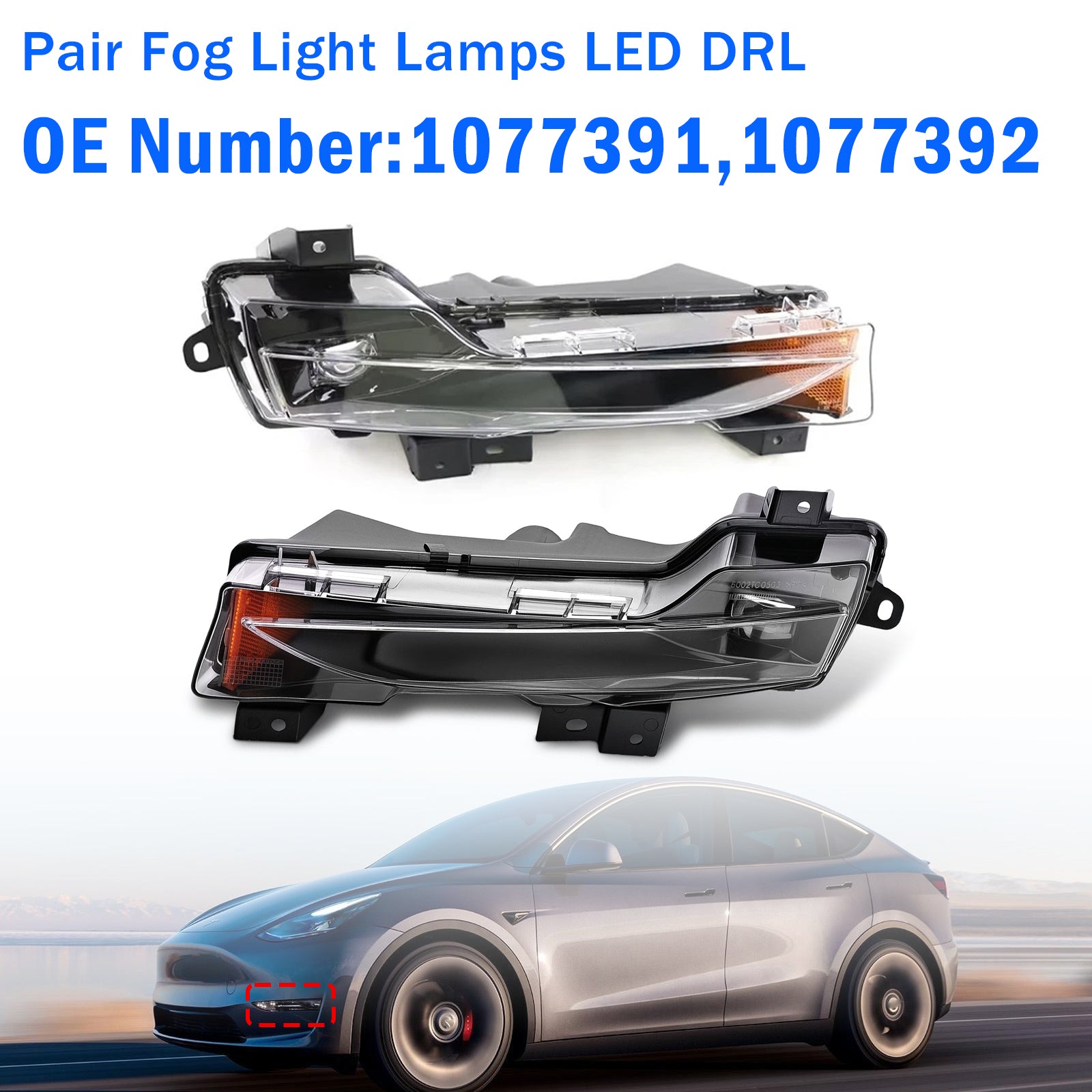 Paire Phares Anti‑Brouillard LED DRL Pour Tesla Model 3 2017‑2023